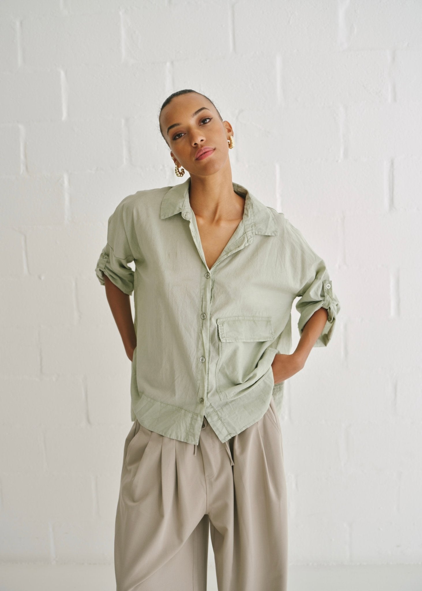 View our Amalfi Italian Stonewashed Cotton Shirt In Pistachio - by Tribute Store