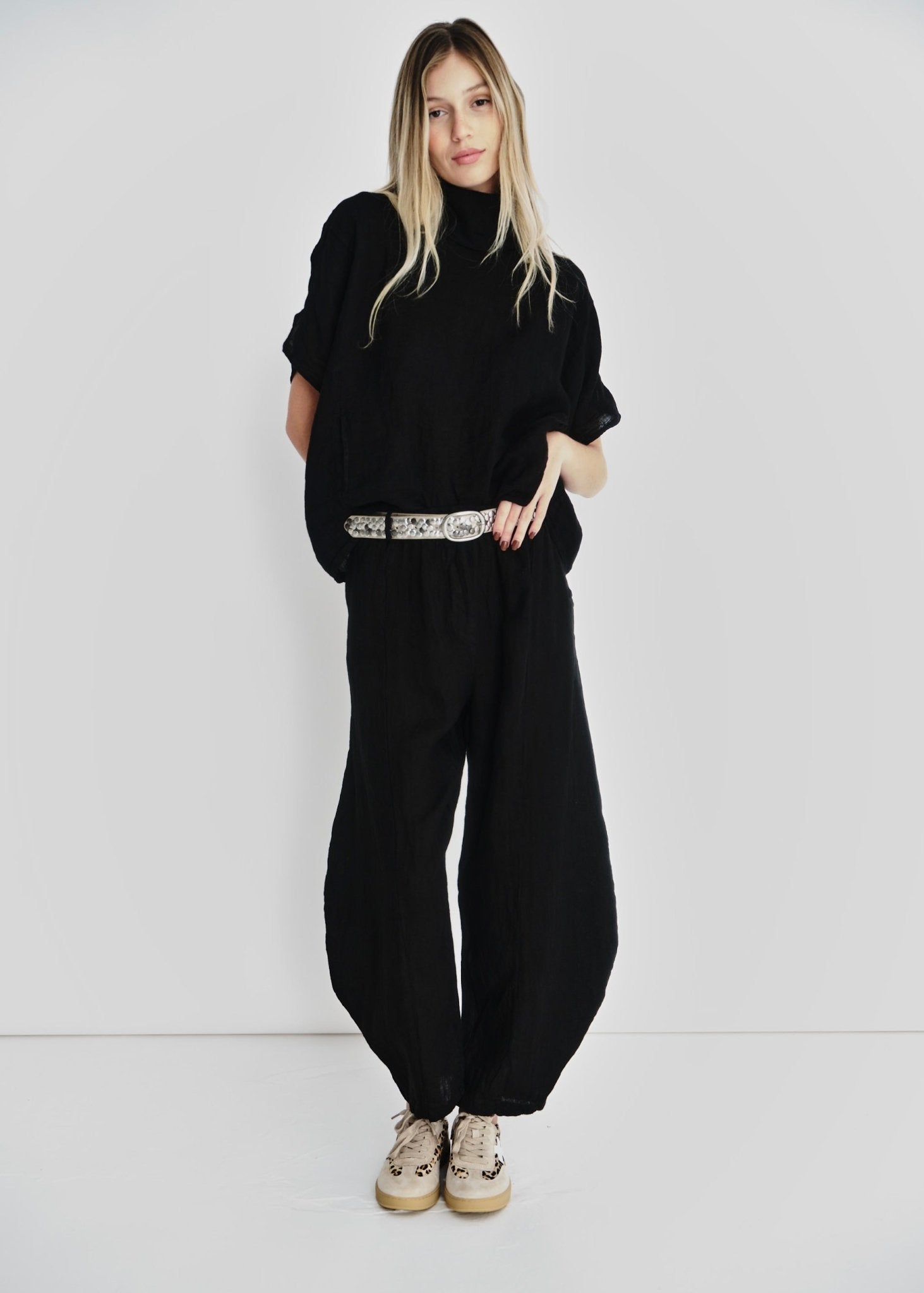 View our Antibes Barrel Linen Pants With Belt In Black - by Tribute Store