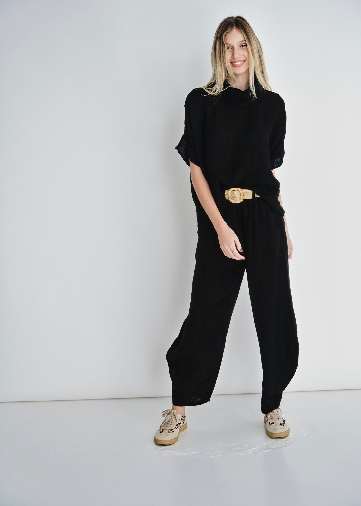 View our Antibes Barrel Linen Pants With Belt In Black - by Tribute Store