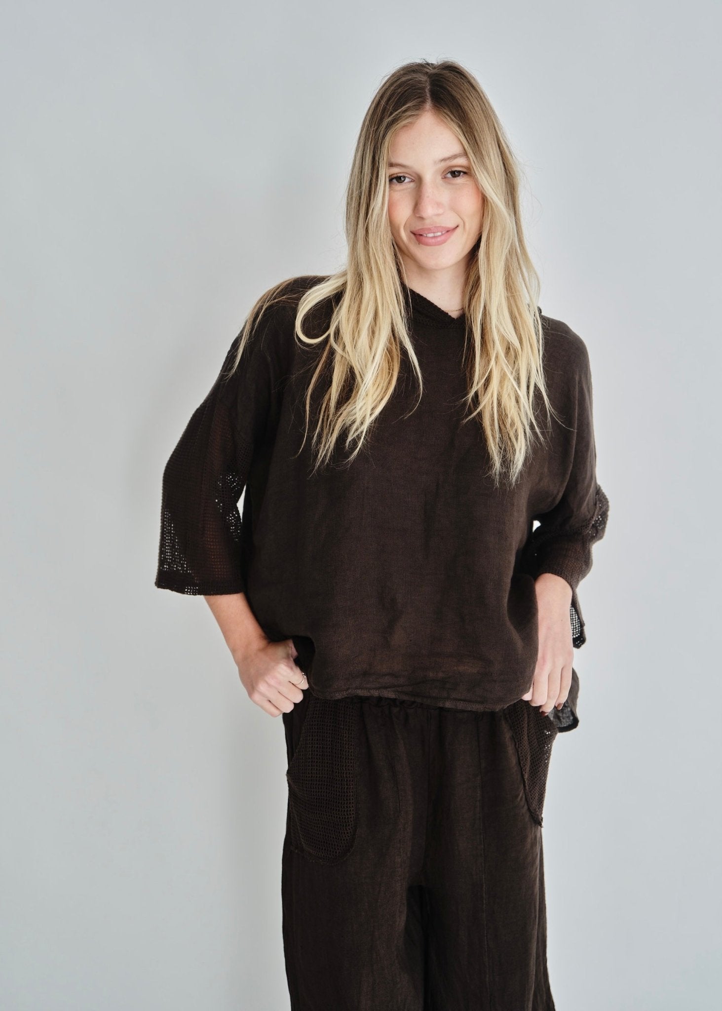 View our Antibes Crochet Hoodie In Chocolate - by Tribute Store