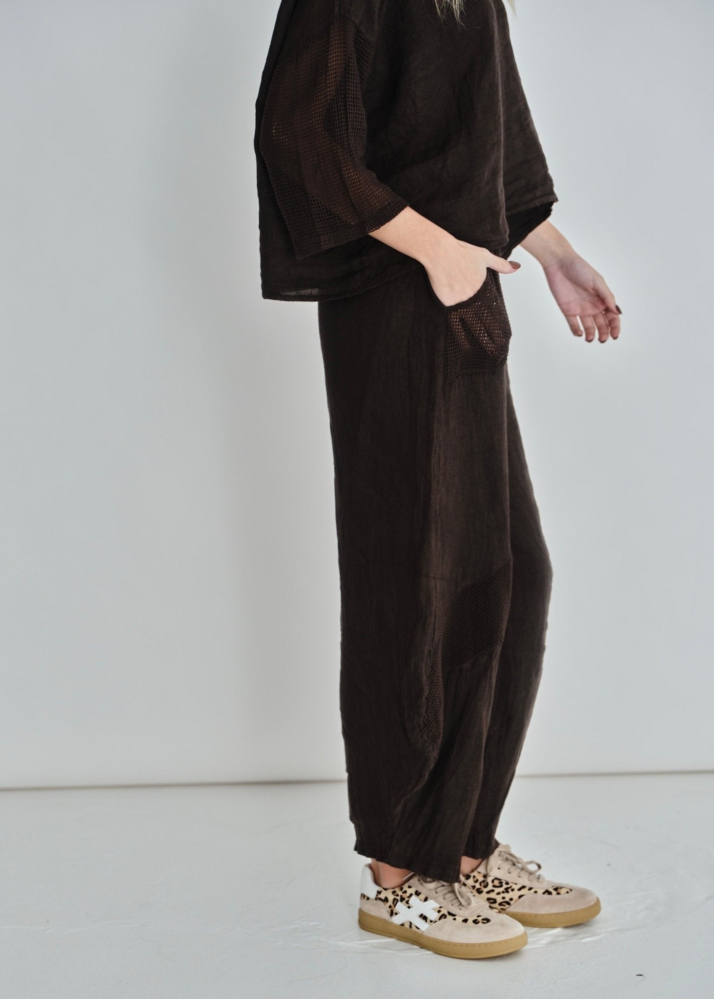 View our Antibes Crochet Linen Pants In Chocolate - by Tribute Store