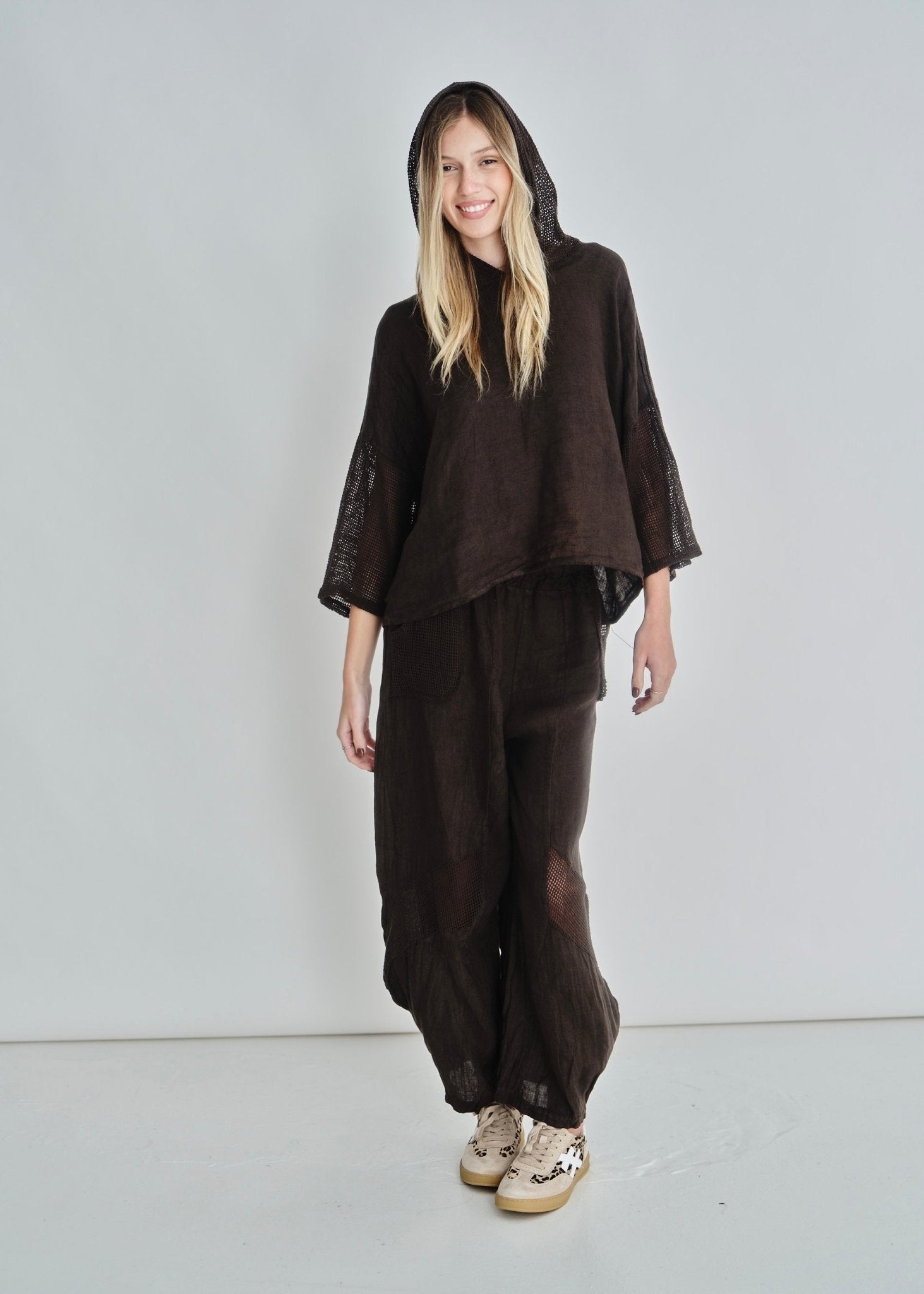 View our Antibes Crochet Linen Pants In Chocolate - by Tribute Store