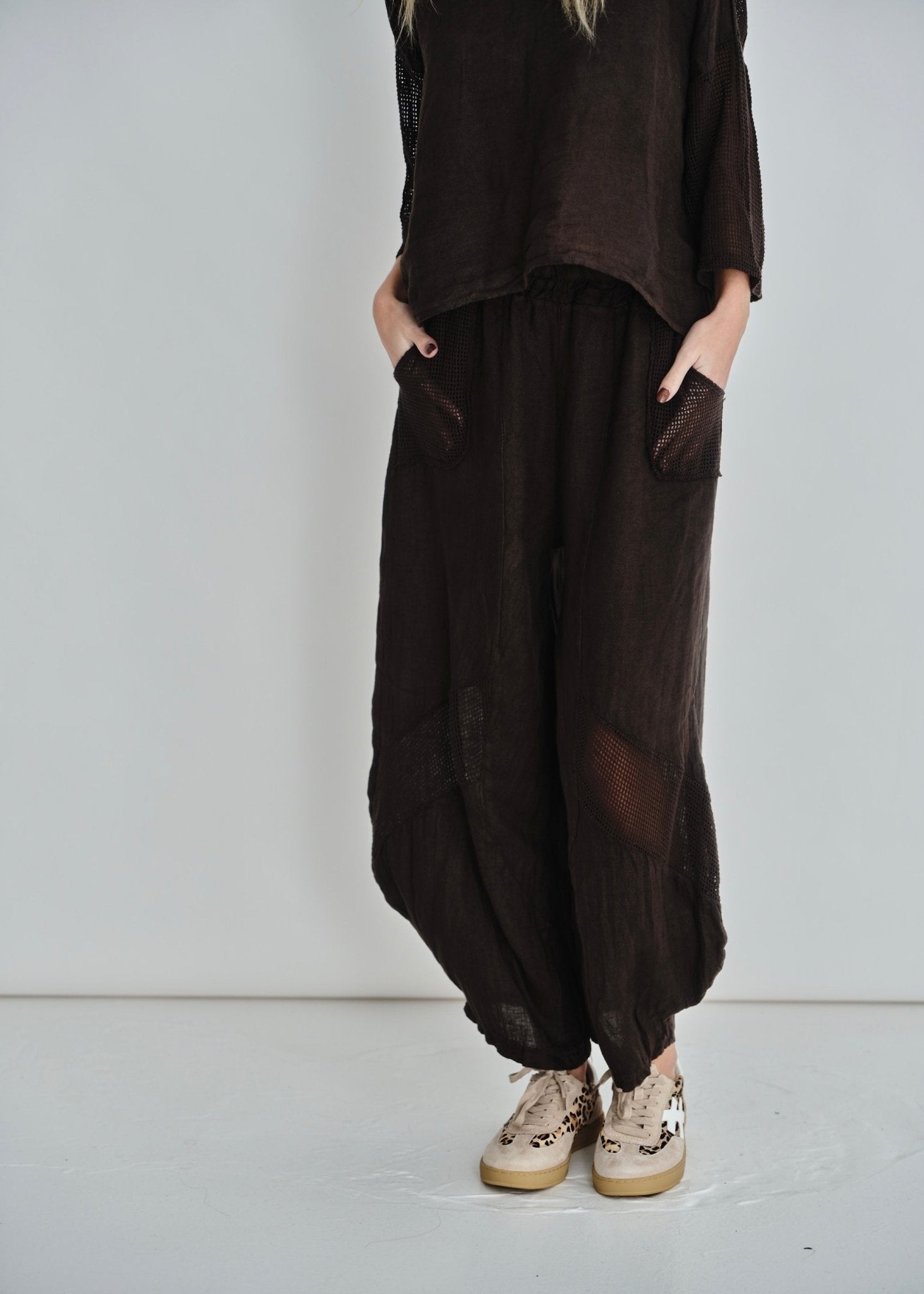 View our Antibes Crochet Linen Pants In Chocolate - by Tribute Store