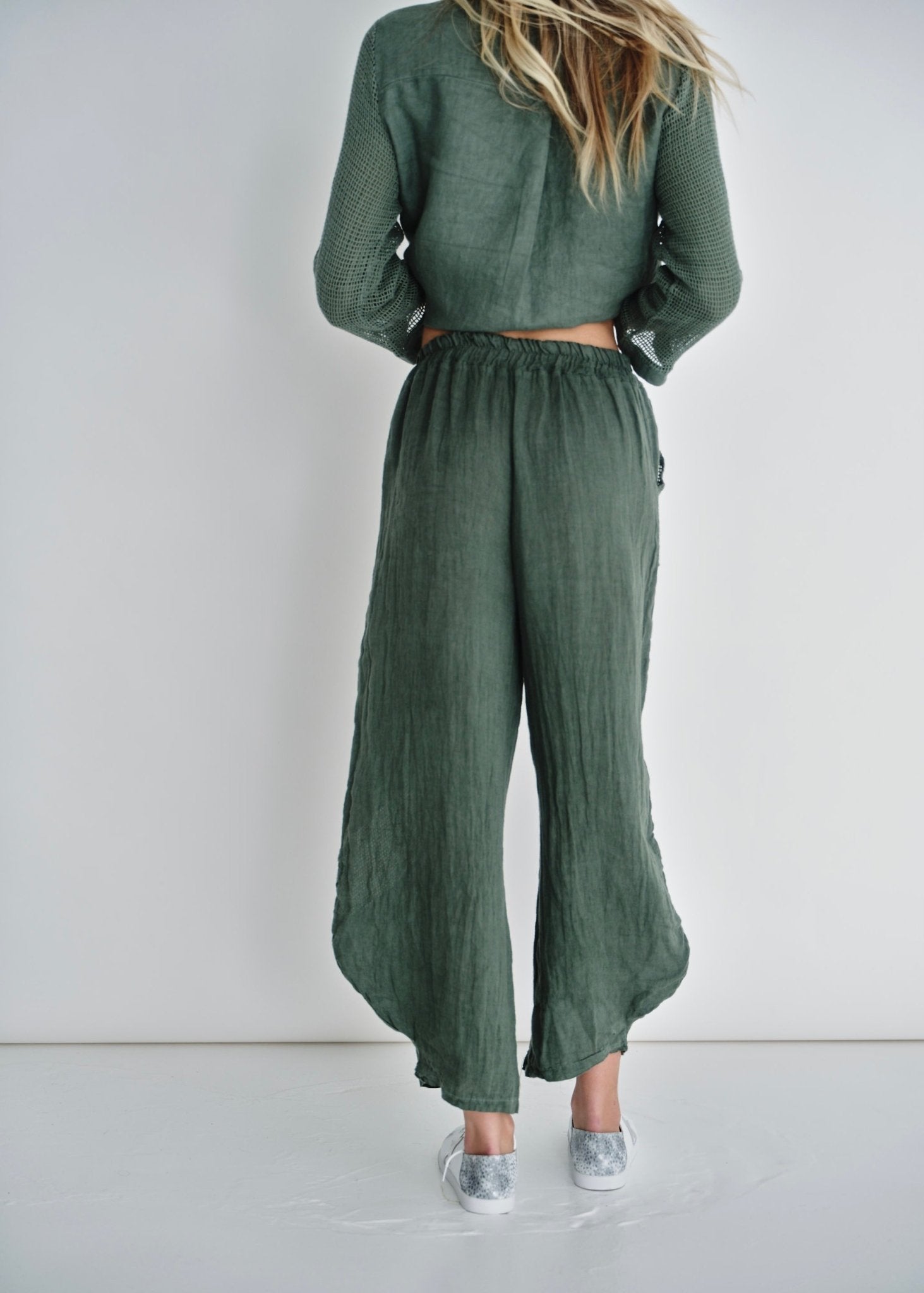 View our Antibes Crochet Linen Pants In Khaki - by Tribute Store