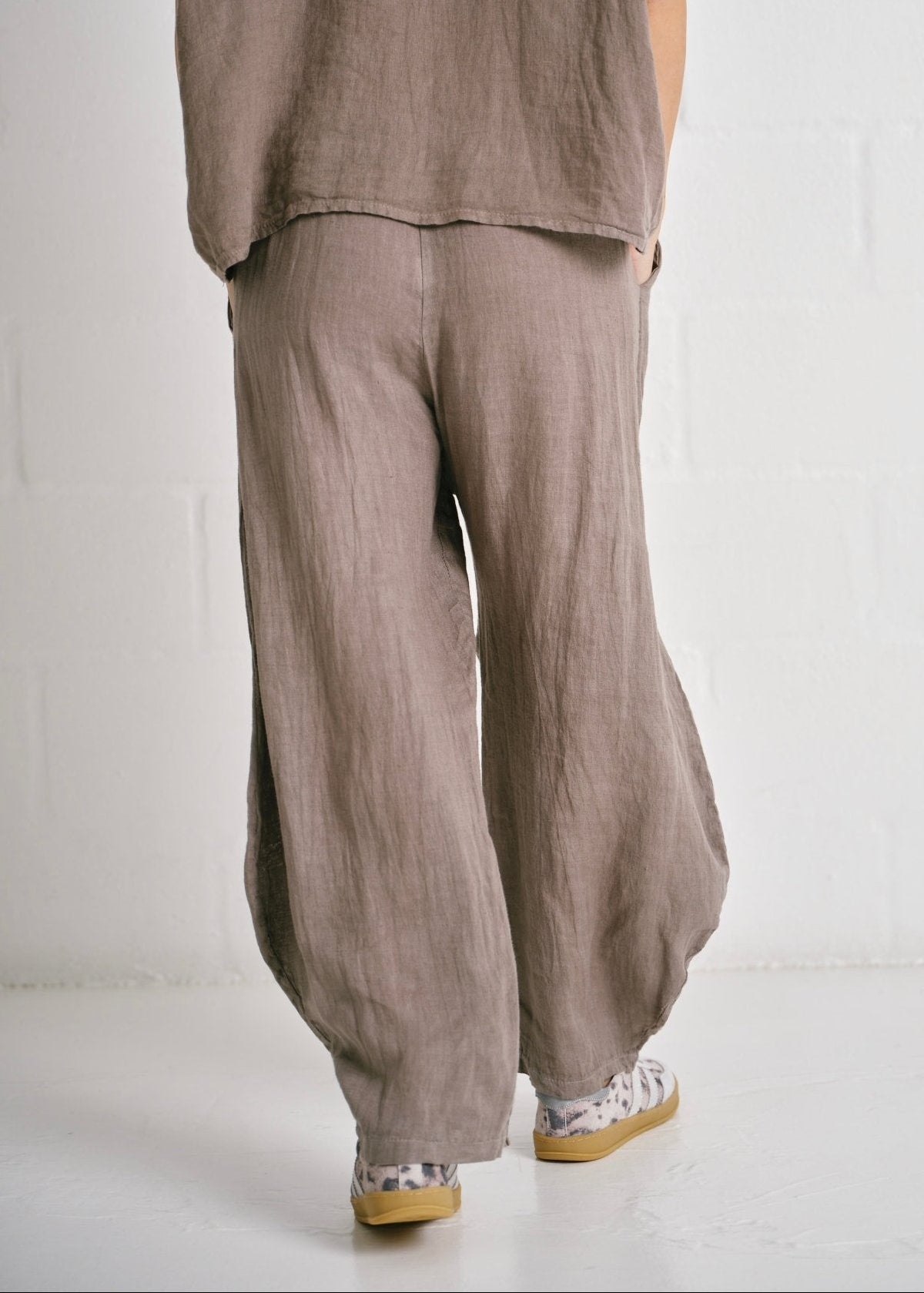 View our Antibes Italian Barrel Linen Pants With Belt In Taupe - by Tribute Store