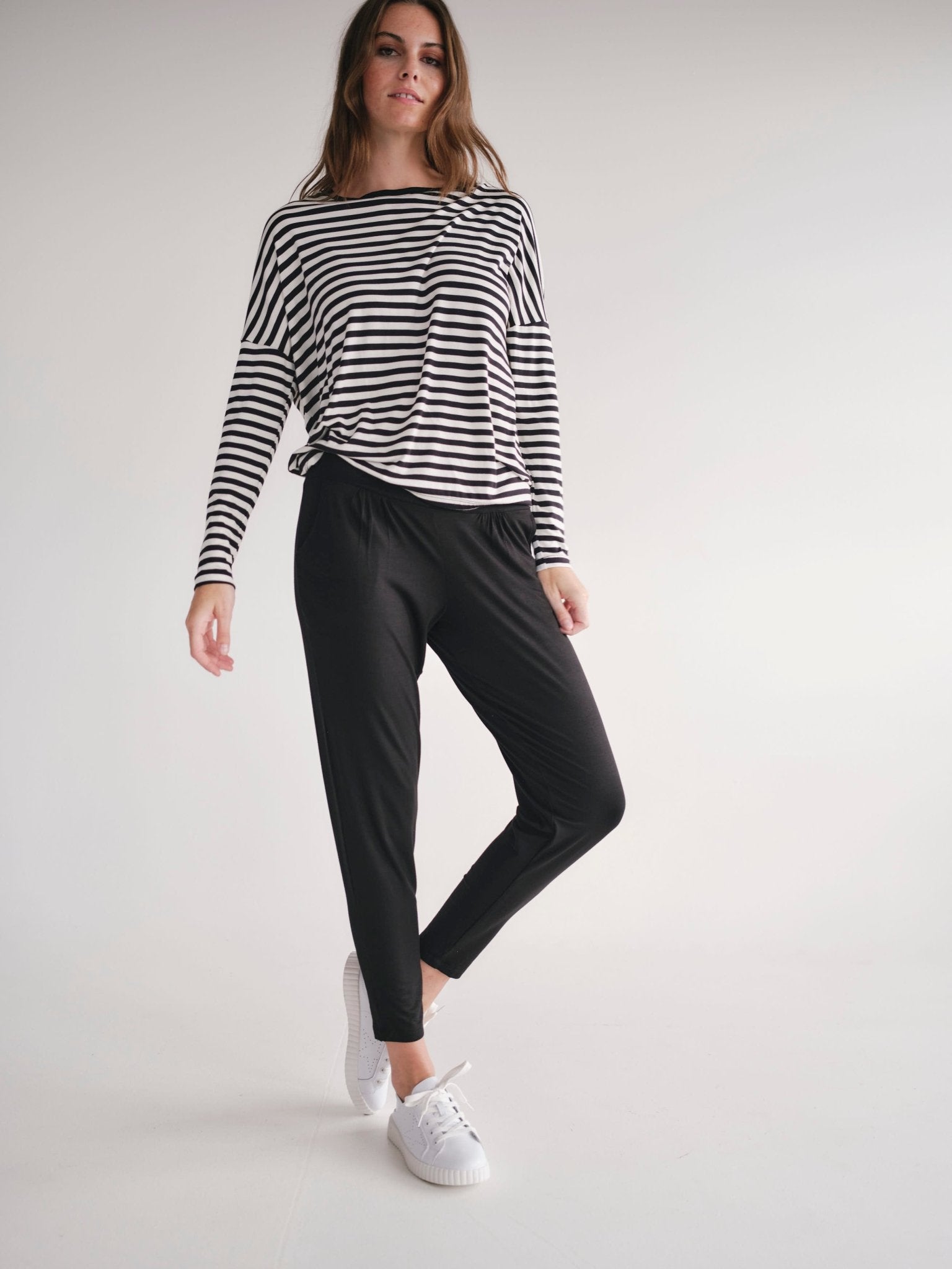 View our Antibes Stripe Long Sleeved Tee In Black And White - by Tribute Store