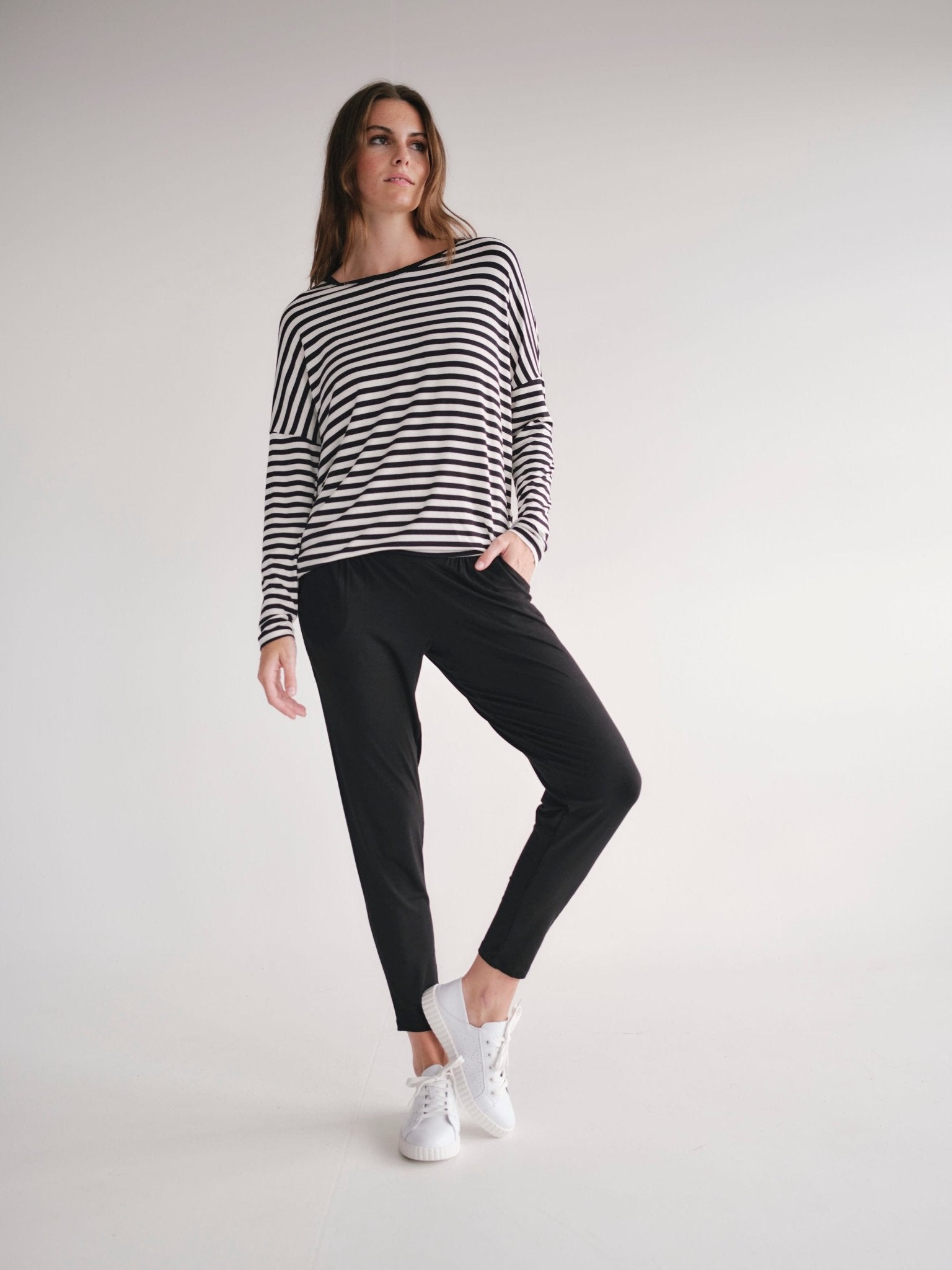 View our Antibes Stripe Long Sleeved Tee In Black And White - by Tribute Store