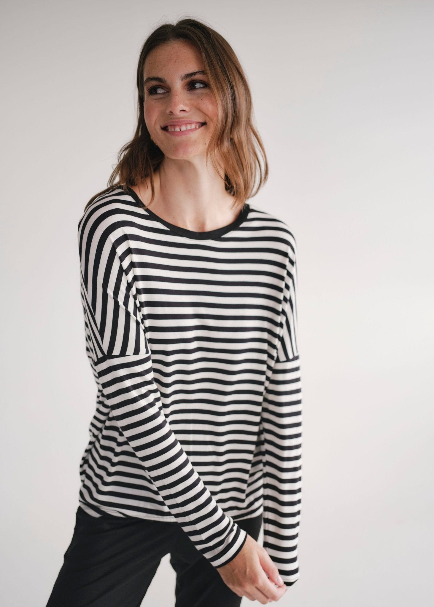 View our Antibes Stripe Long Sleeved Tee In Black And White - by Tribute Store