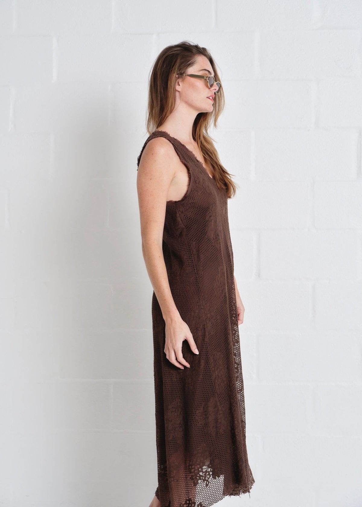 View our Antigua Crochet Maxi V neck Dress In Chocolate - by Tribute Store