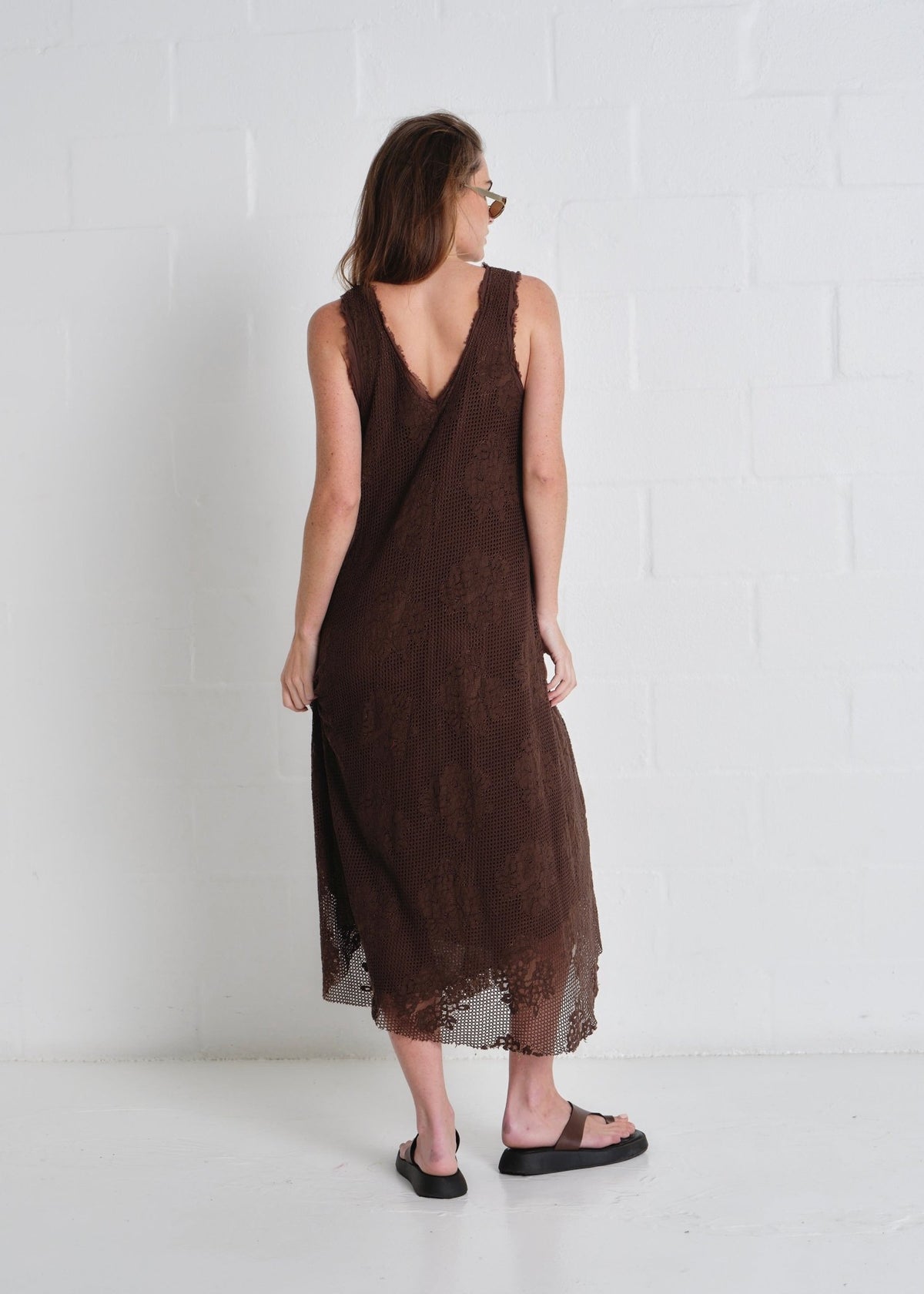 View our Antigua Crochet Maxi V neck Dress In Chocolate - by Tribute Store