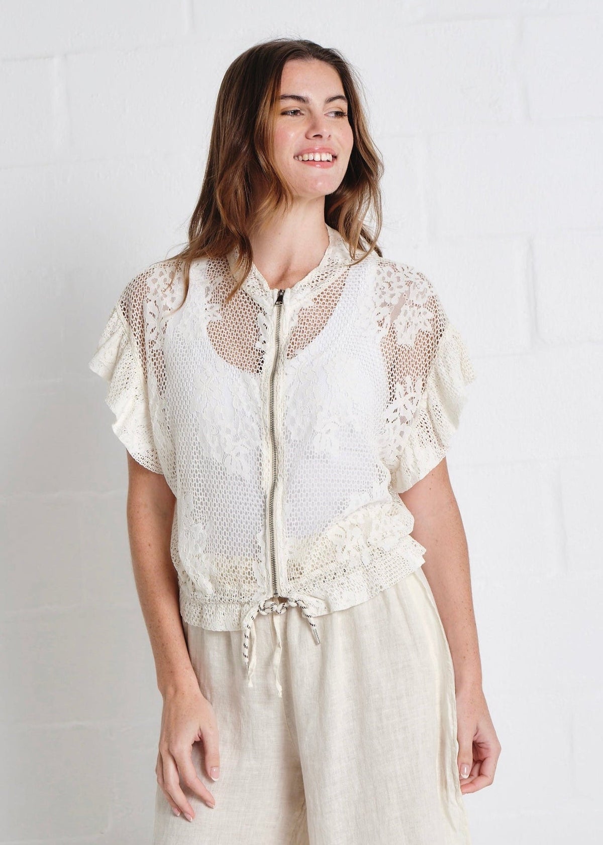 View our Antigua Crochet Zip Jacket In Cream - by Tribute Store