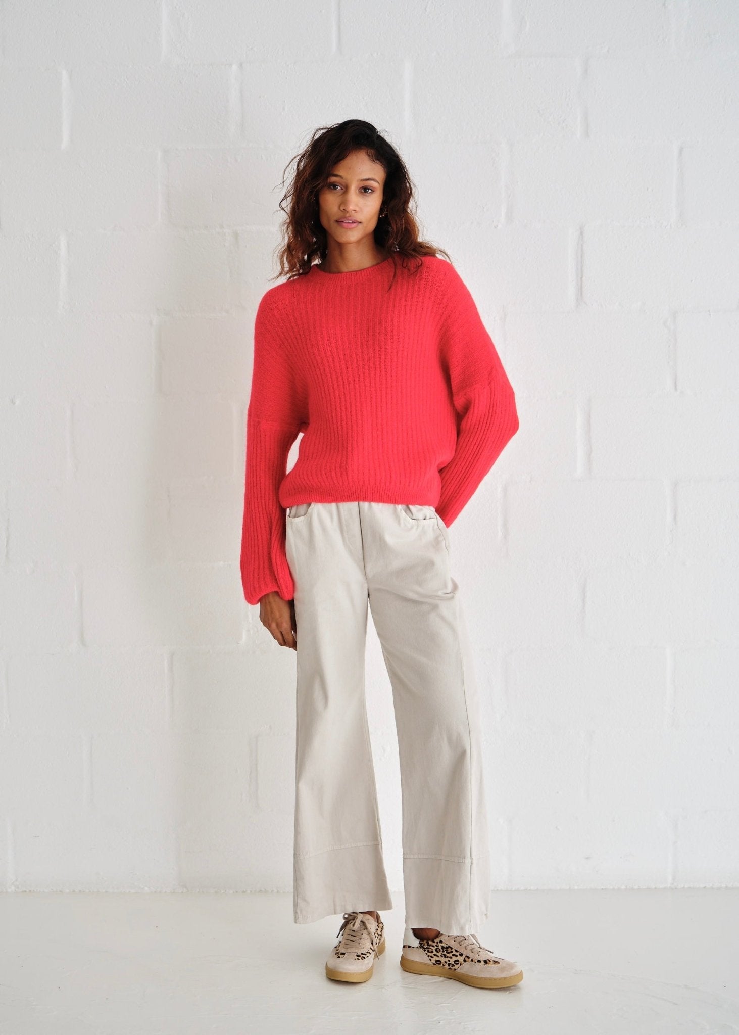 View our Aspen Crew Neck Knit In Cherry Red with Balloon Sleeve - by Tribute Store
