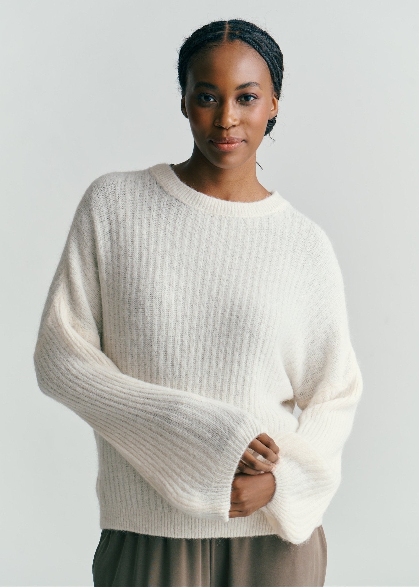 View our Aspen Crew Neck Knit In Cream with Balloon Sleeve - by Tribute Store