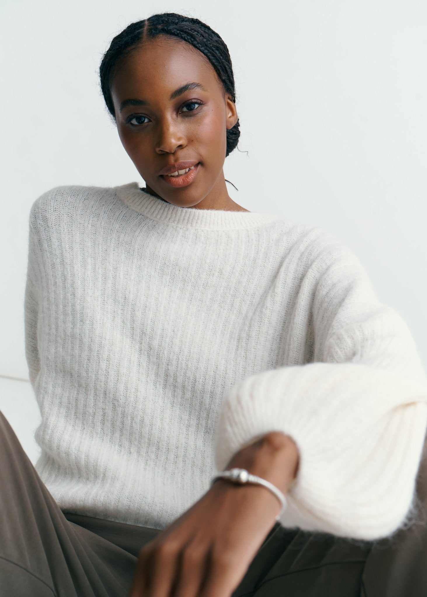 View our Aspen Crew Neck Knit In Cream with Balloon Sleeve - by Tribute Store