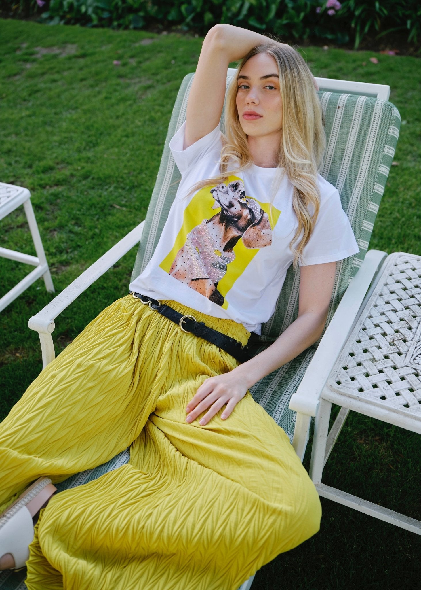 View our Bijou Embellished Dog Graphic Tee in White - by Tribute Store