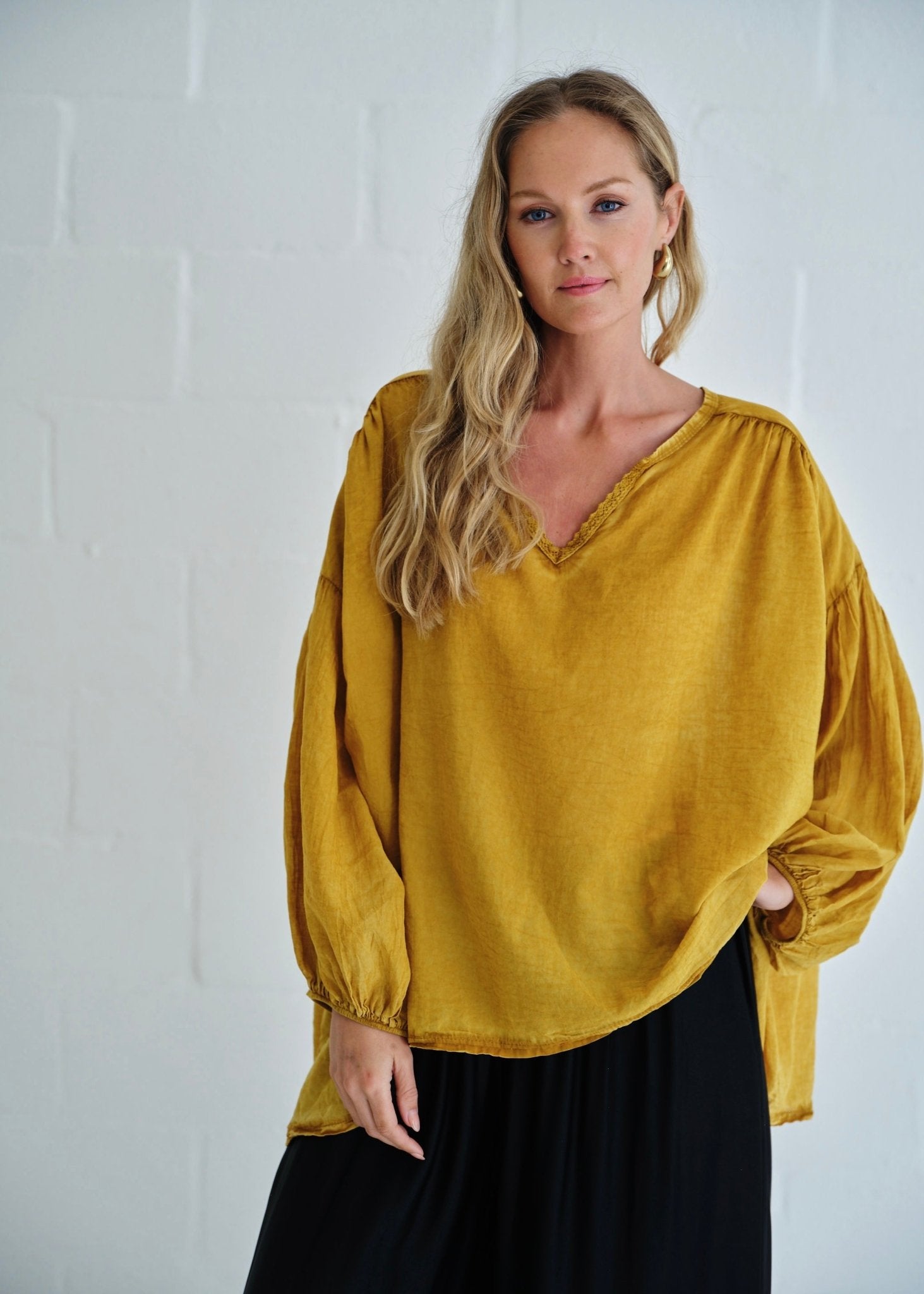 View our Boho Balloon Sleeve Shirt In Mustard - by Tribute Store
