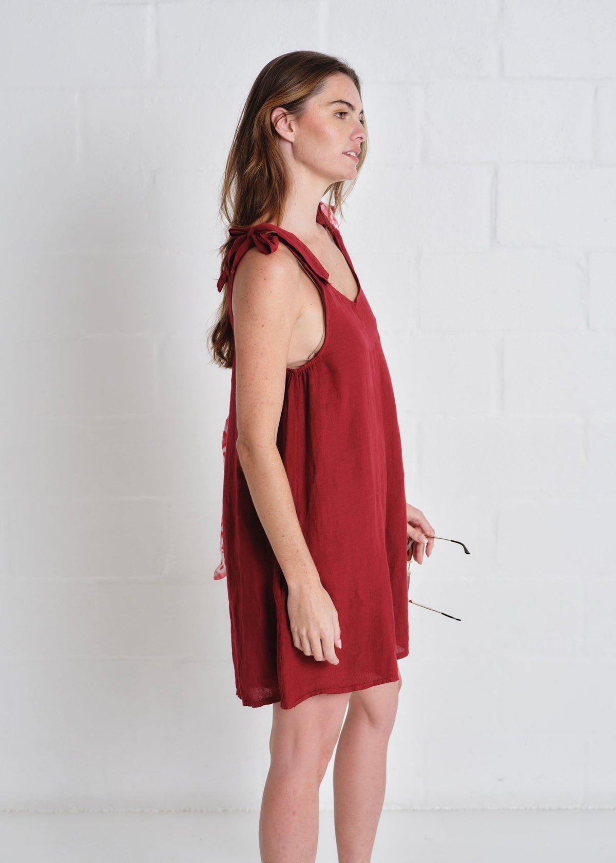 View our Bondi Italian Linen Playsuit In Wine - by Tribute Store