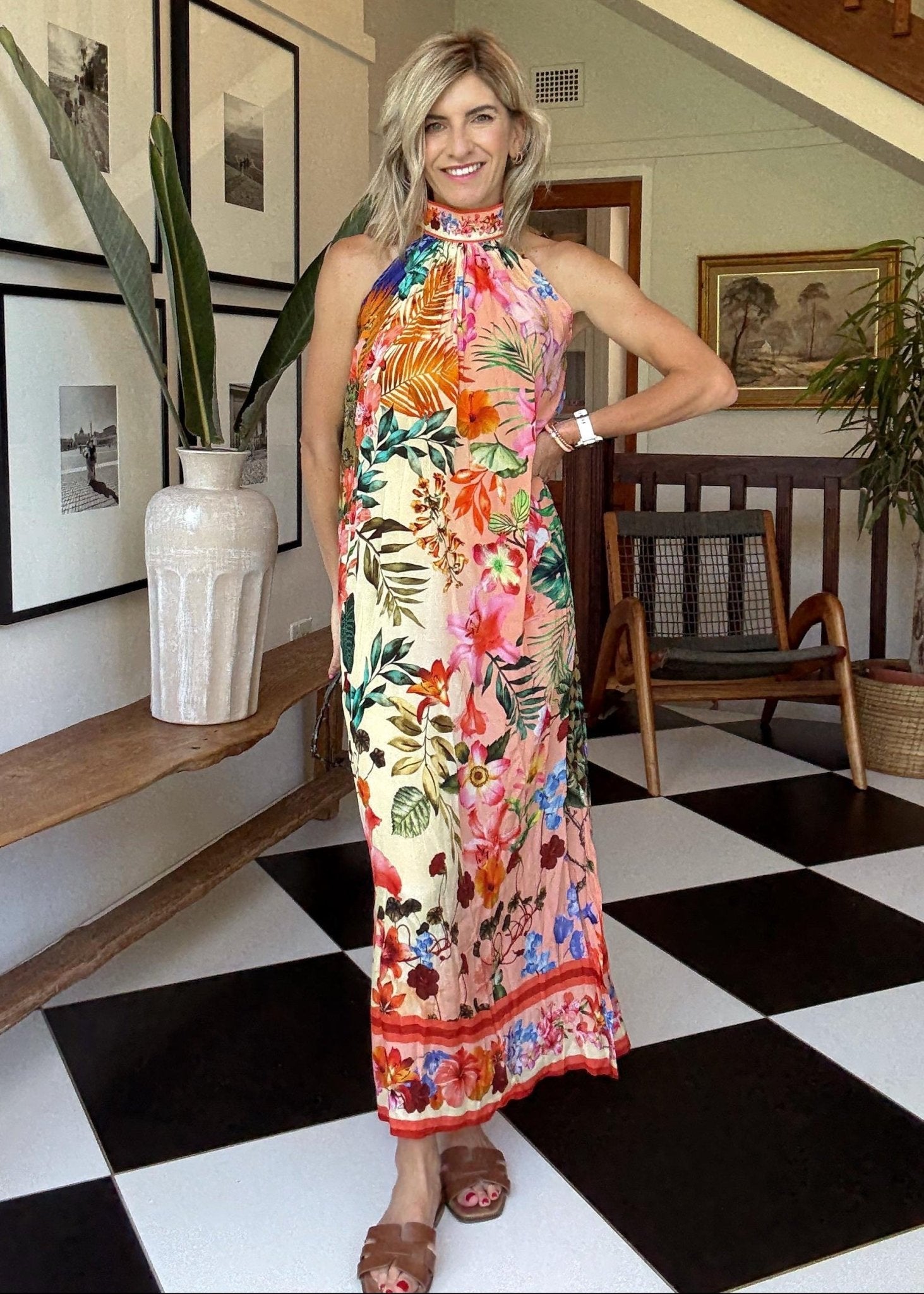 View our Brooke Dress in Peach Hibiscus - by Tribute Store