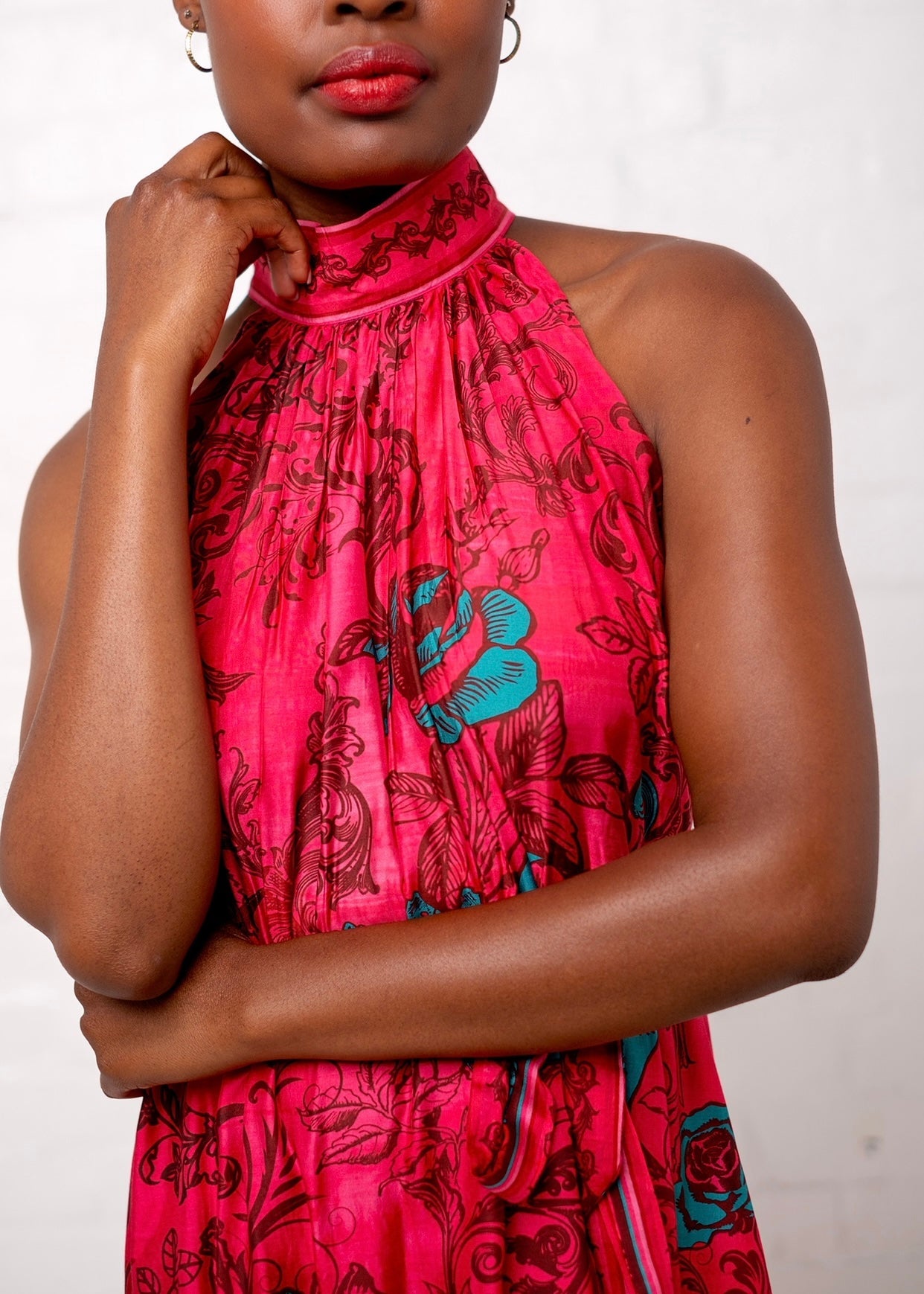 View our Brooke Dress In Pink With Turquoise Roses - by Tribute Store