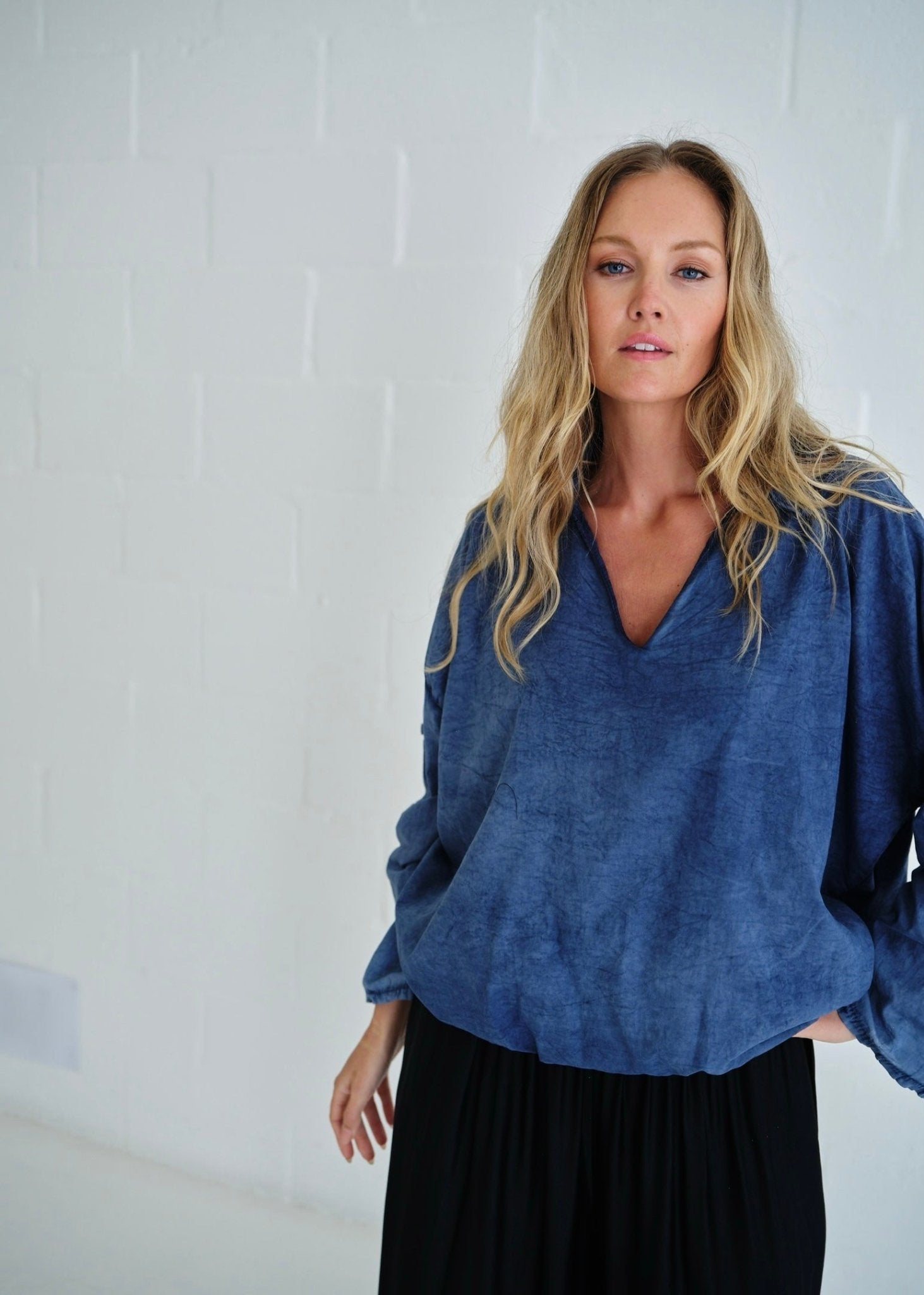 View our Bubble Waist Long Sleeve Shirt In Denim - by Tribute Store