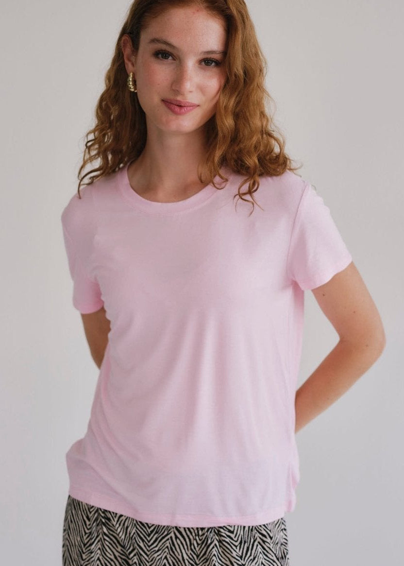 View our Butter Soft Summer Crew Neck Tee In Pink - by Tribute Store