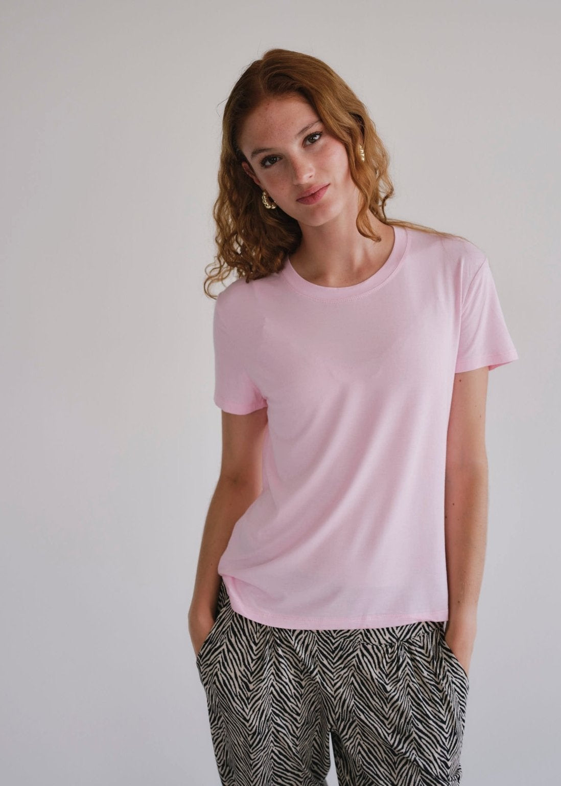 View our Butter Soft Summer Crew Neck Tee In Pink - by Tribute Store