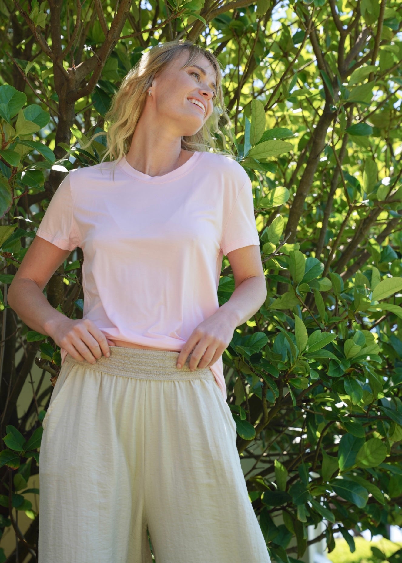 View our Butter Soft Summer Crew Neck Tee In Pink - by Tribute Store