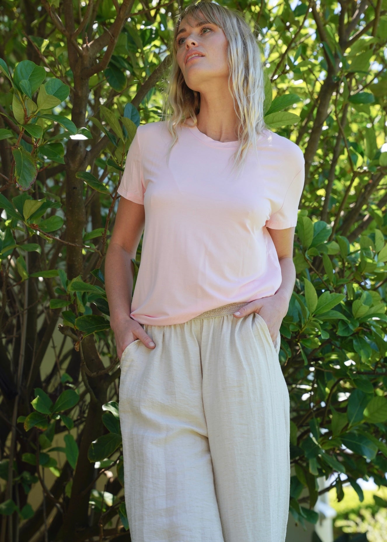 View our Butter Soft Summer Crew Neck Tee In Pink - by Tribute Store