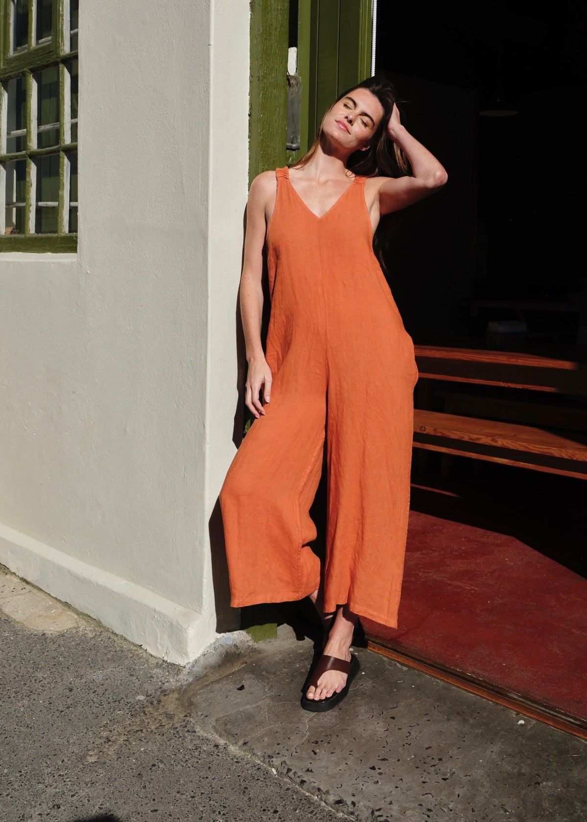 View our Cabo Long Jumpsuit In Rust - by Tribute Store