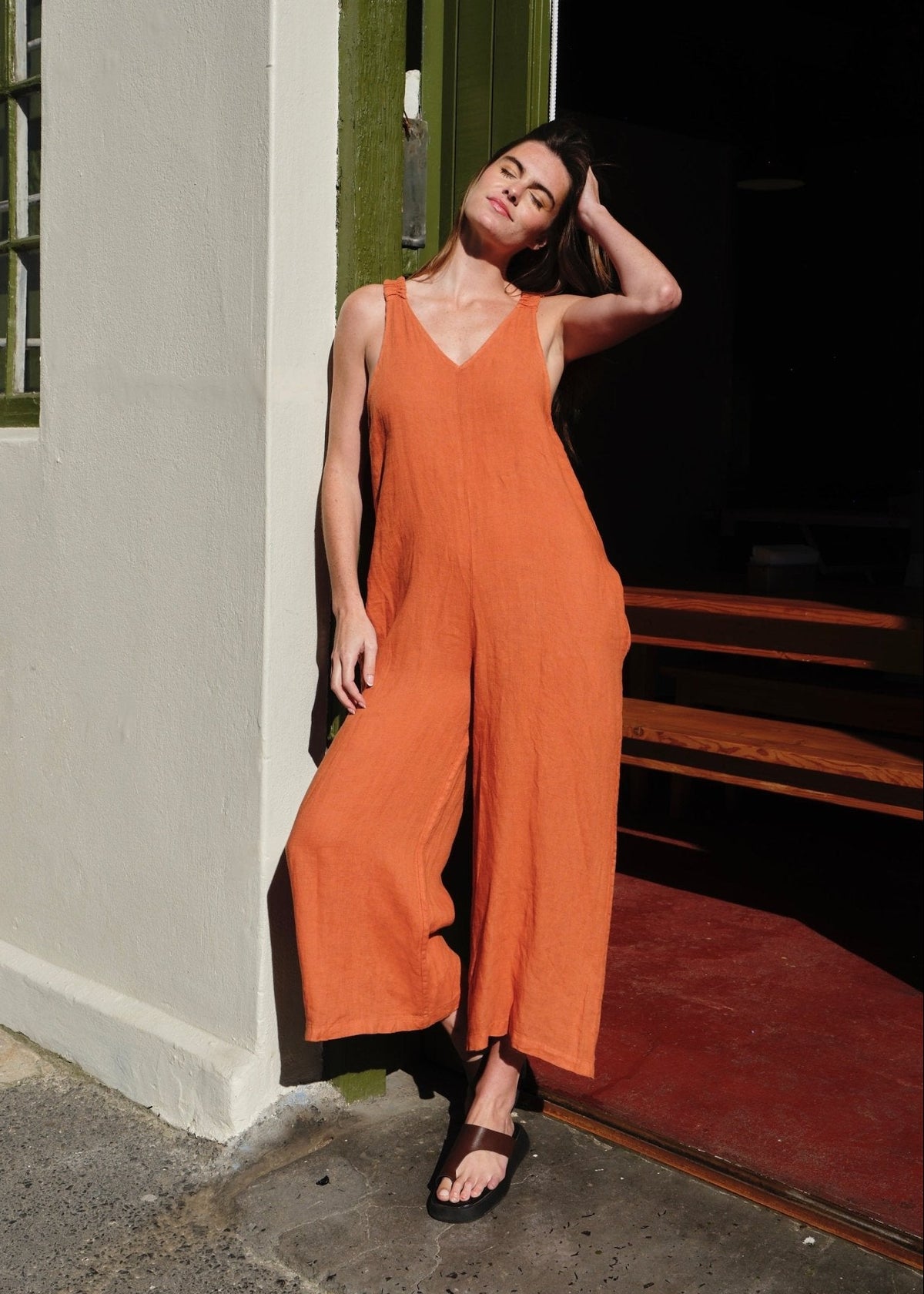 View our Cabo Long Jumpsuit In Rust - by Tribute Store