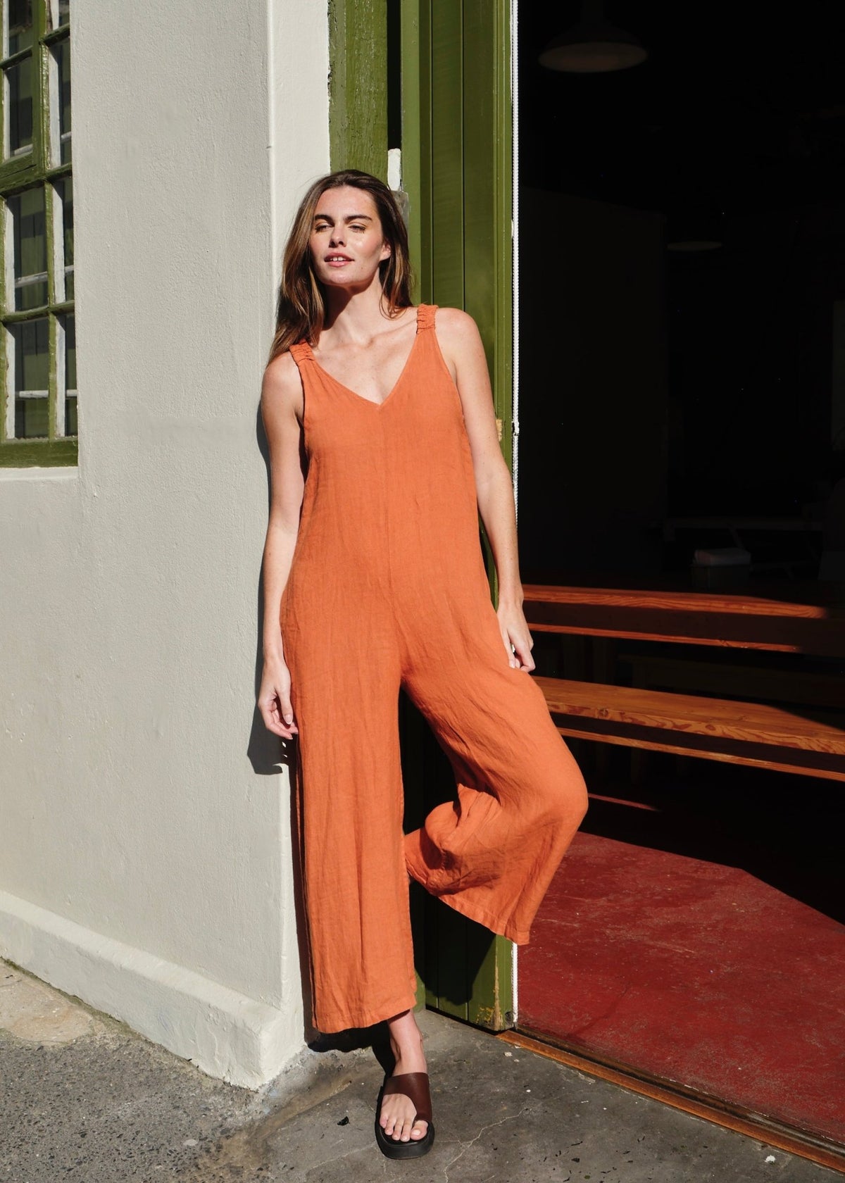 View our Cabo Long Jumpsuit In Rust - by Tribute Store