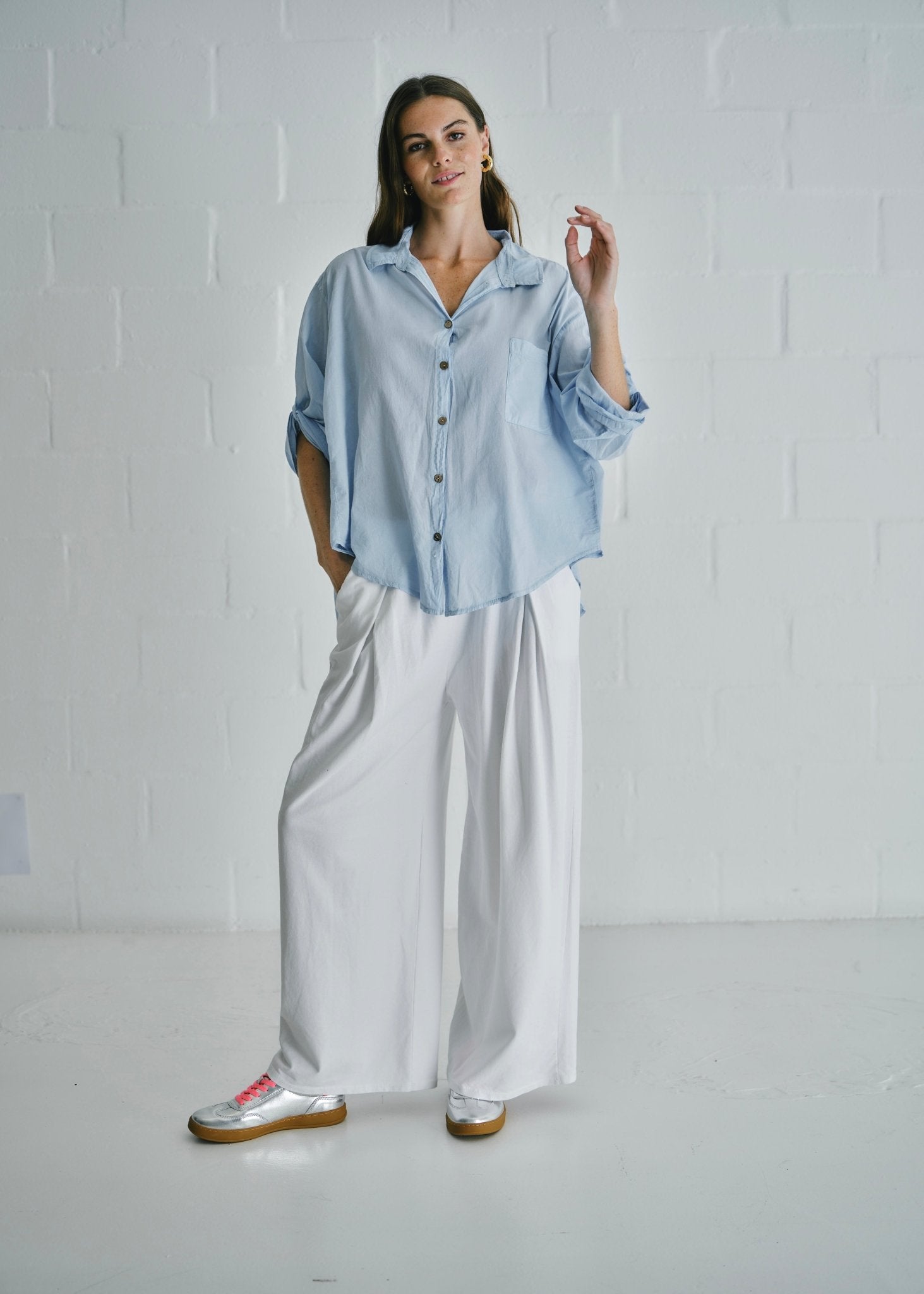 View our Calabria Italian Cotton Shirt In Light Blue - by Tribute Store