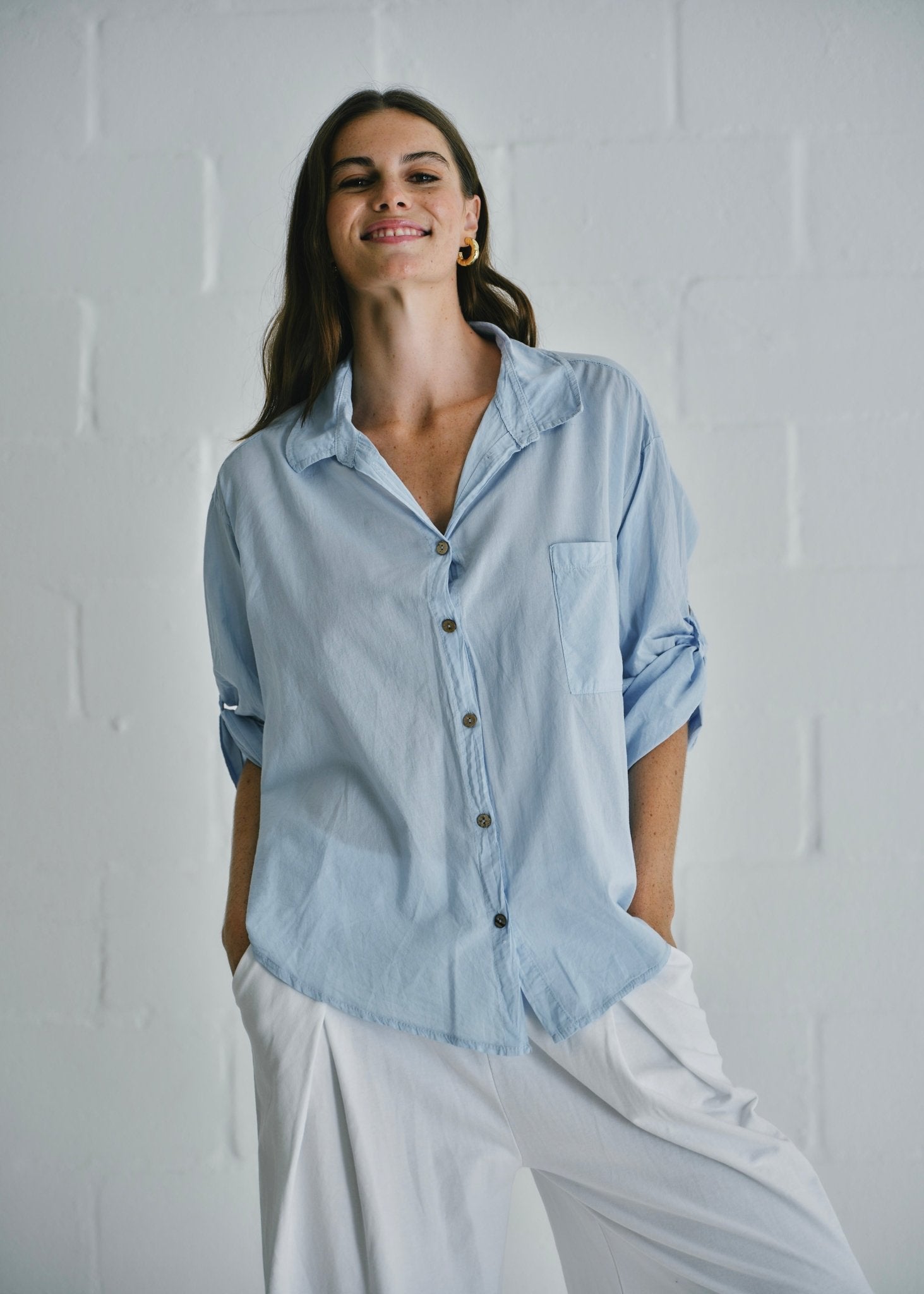 View our Calabria Italian Cotton Shirt In Light Blue - by Tribute Store
