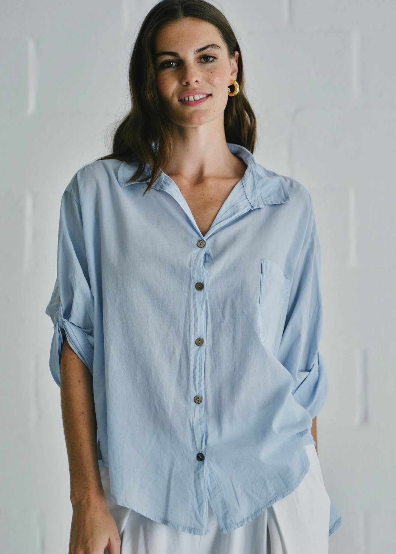 View our Calabria Italian Cotton Shirt In Light Blue - by Tribute Store