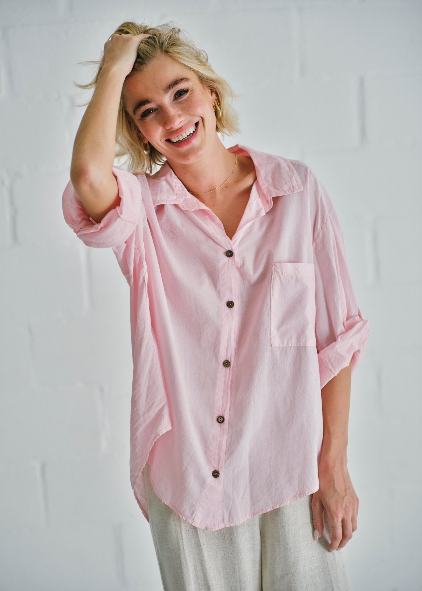View our Calabria Italian Cotton Shirt In Pink - by Tribute Store