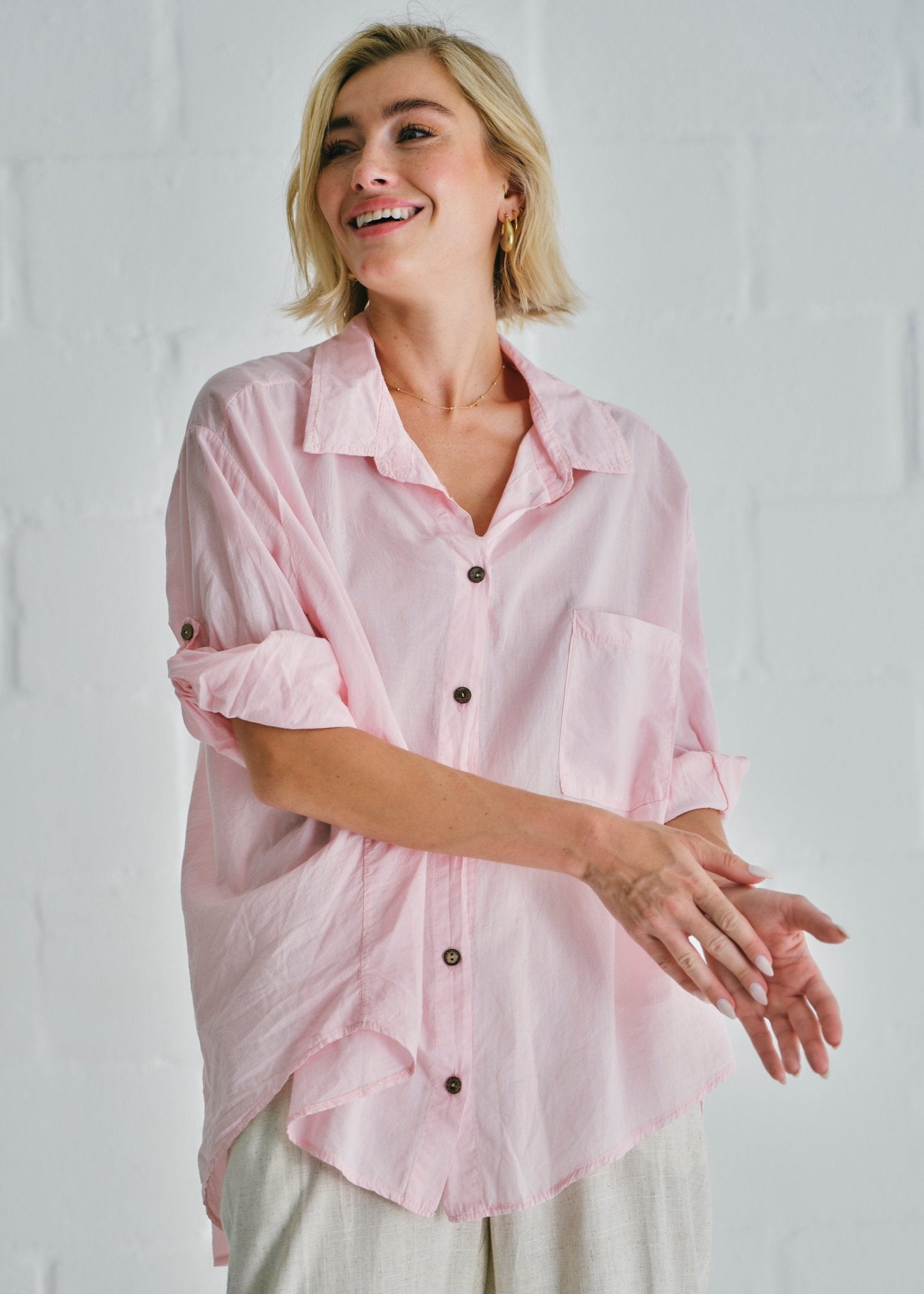 View our Calabria Italian Cotton Shirt In Pink - by Tribute Store