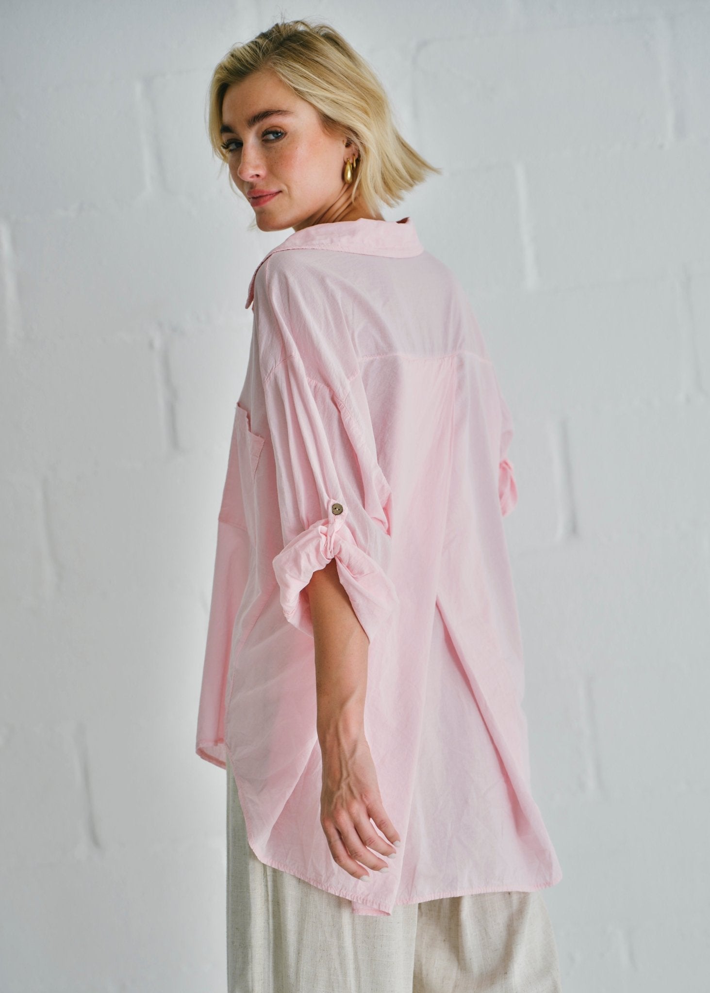 View our Calabria Italian Cotton Shirt In Pink - by Tribute Store
