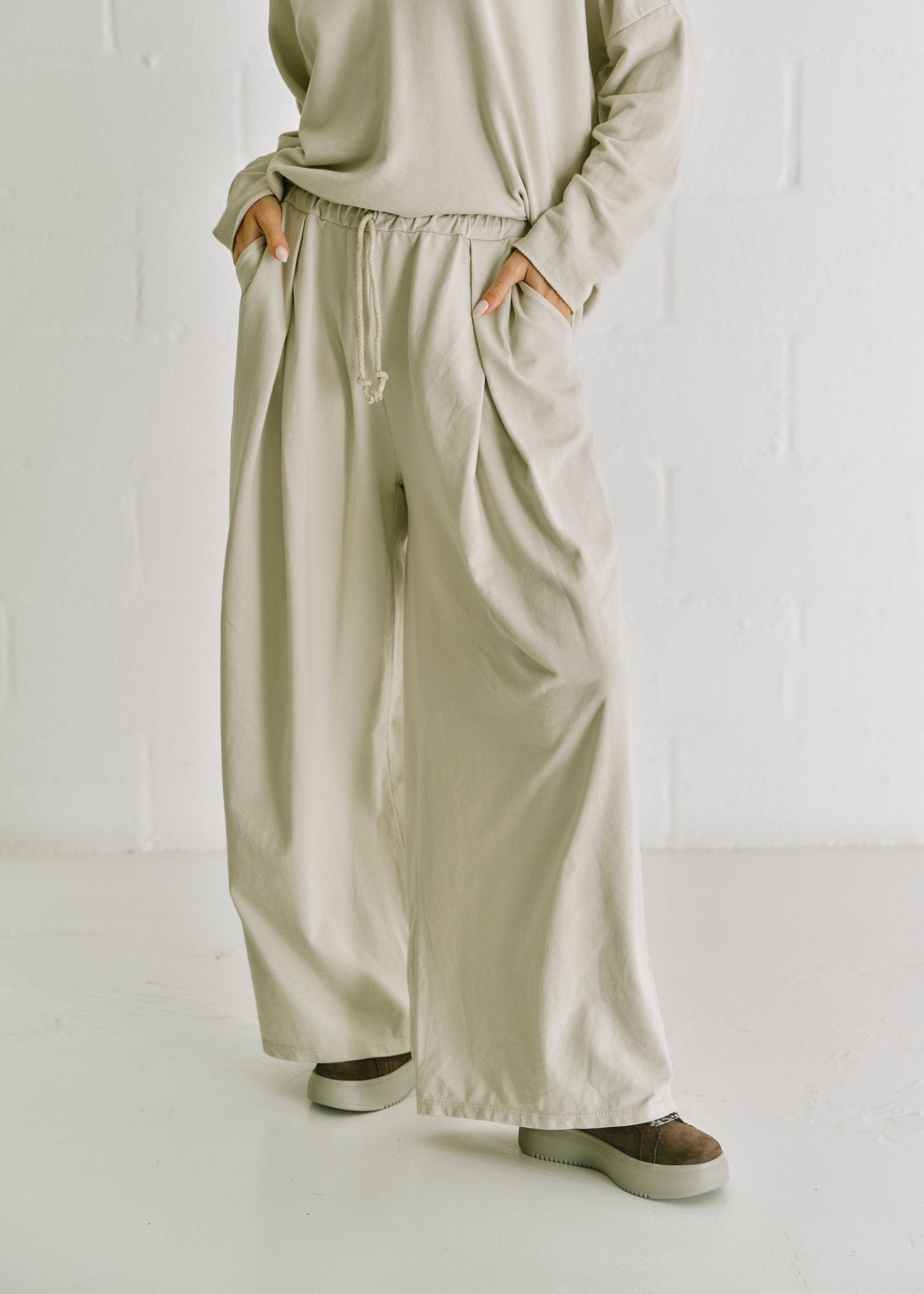 View our Calabria Italian Wide Leg Pants In Taupe - by Tribute Store
