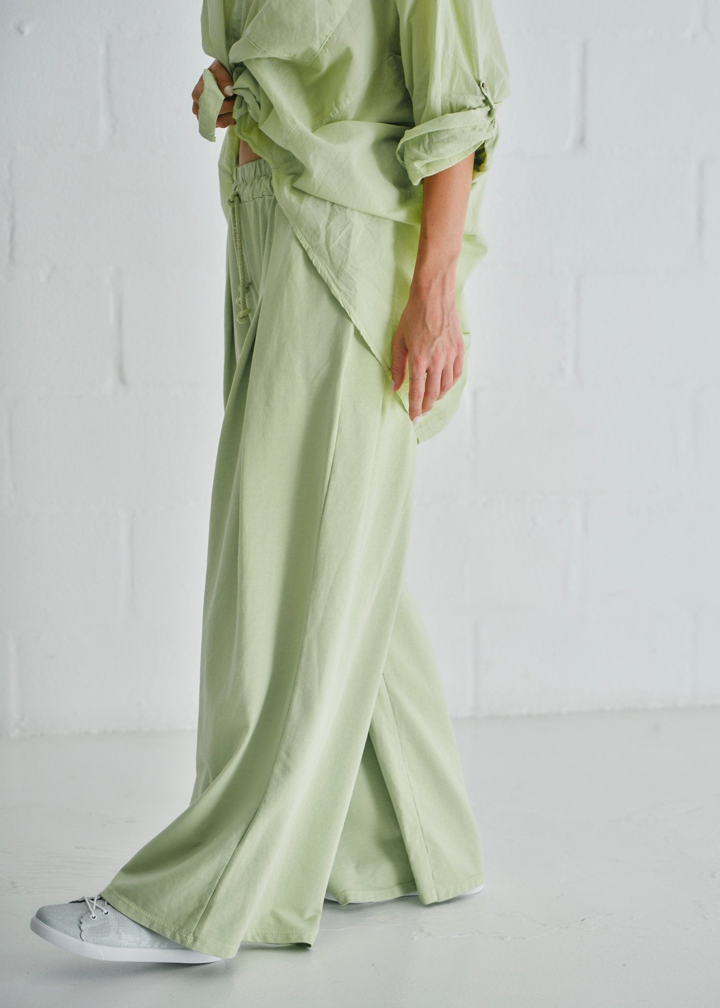View our Calabria Italian Wide Leg Tracksuit Pants Apple Green - by Tribute Store