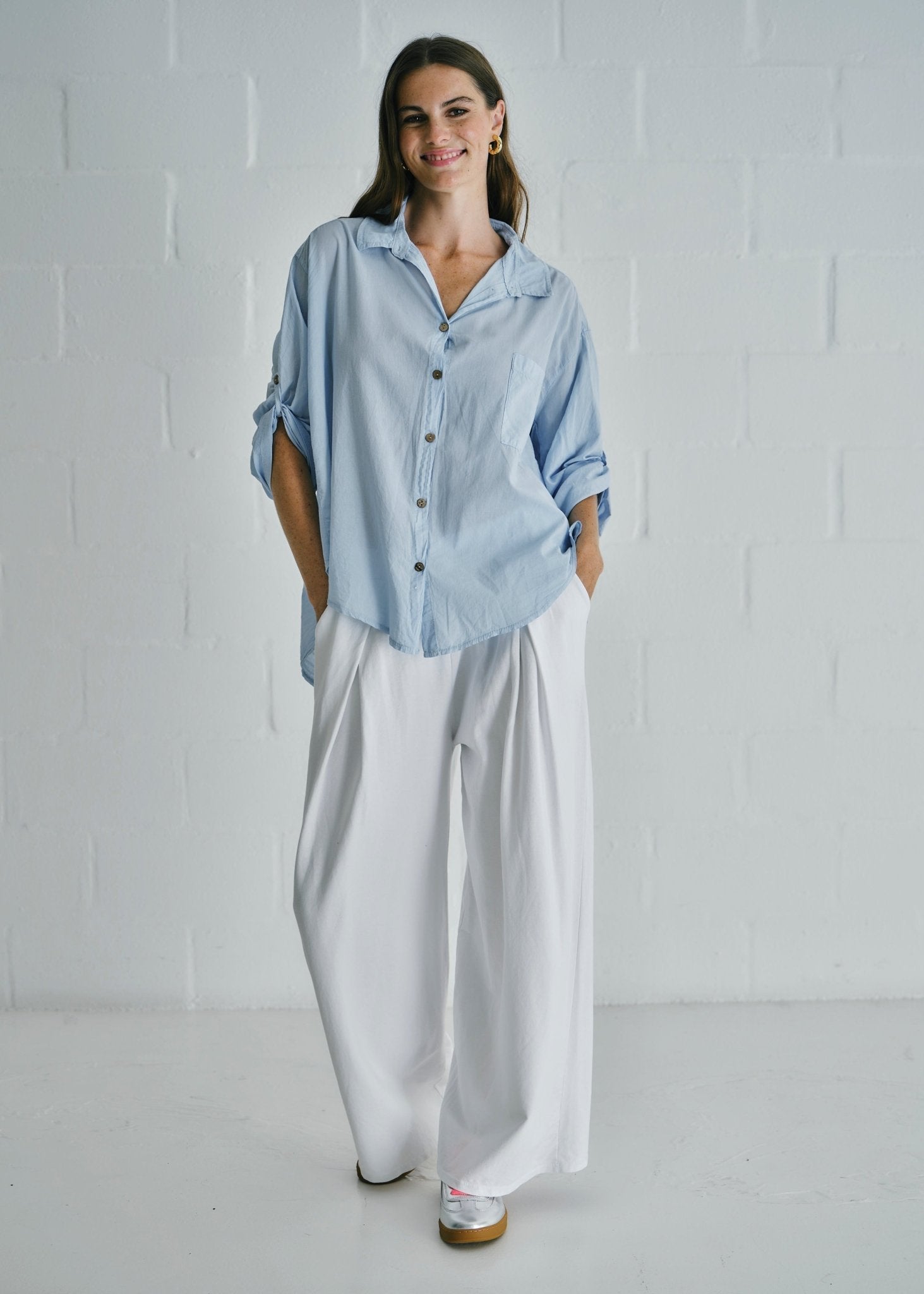 View our Calabria Italian Wide Leg Tracksuit Pants White - by Tribute Store