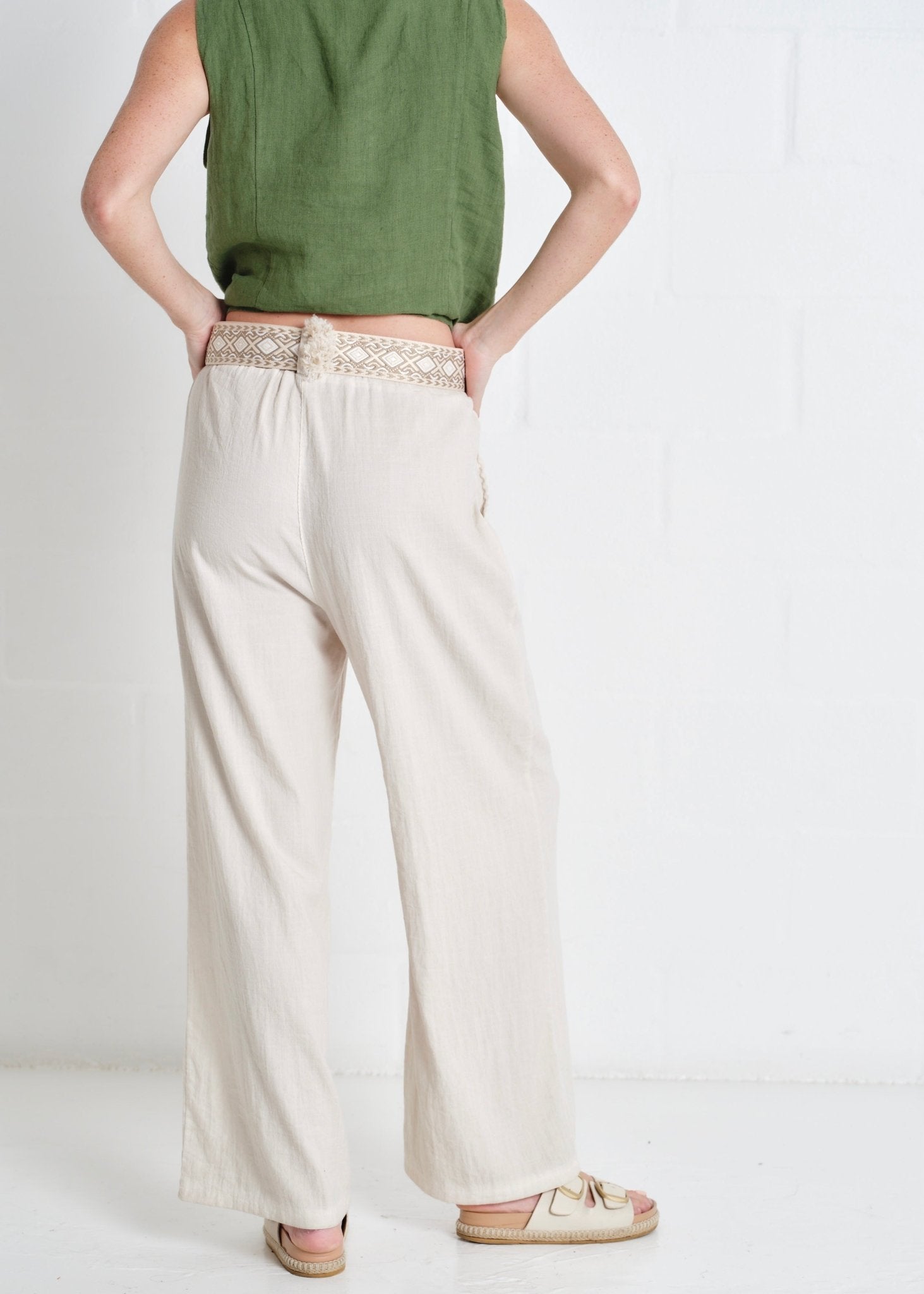View our Camogli Palazzo Linen Blend Pants In Beige - by Tribute Store
