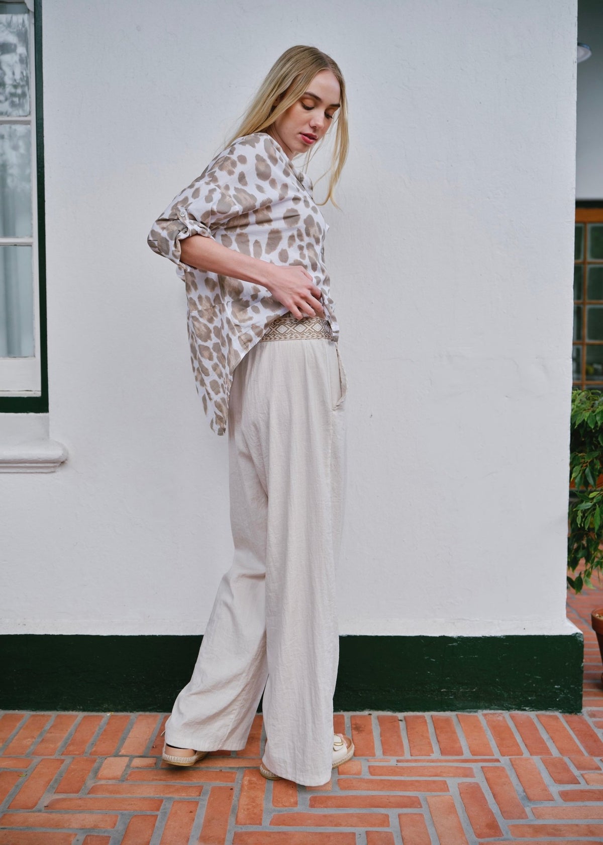 View our Camogli Palazzo Linen Blend Pants In Beige - by Tribute Store