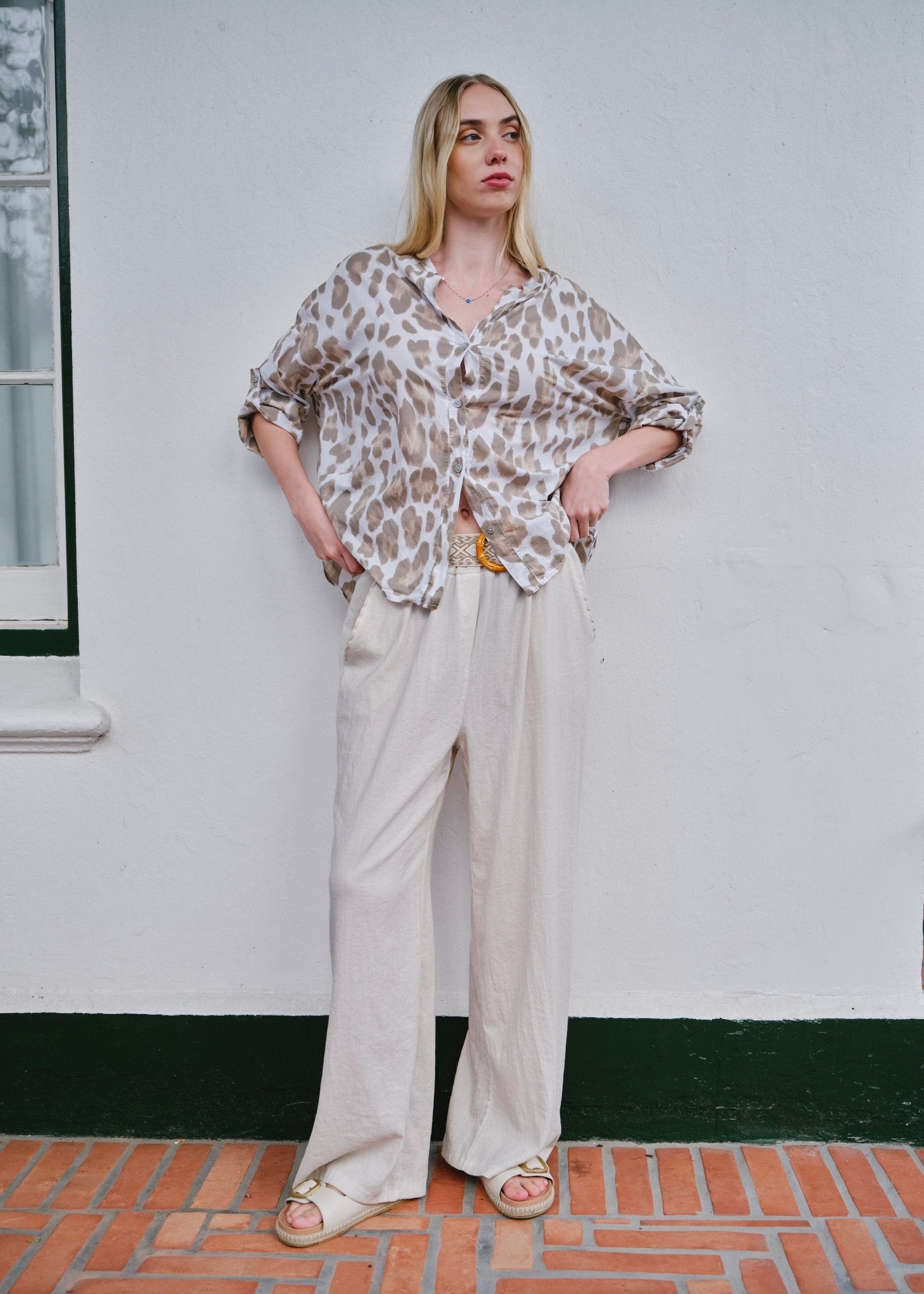 View our Camogli Palazzo Linen Blend Pants In Beige - by Tribute Store