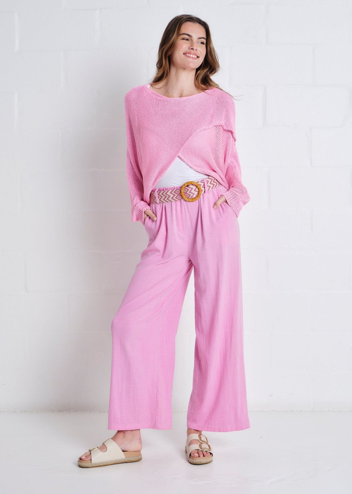 View our Camogli Palazzo Linen Blend Pants In Fuchsia - by Tribute Store