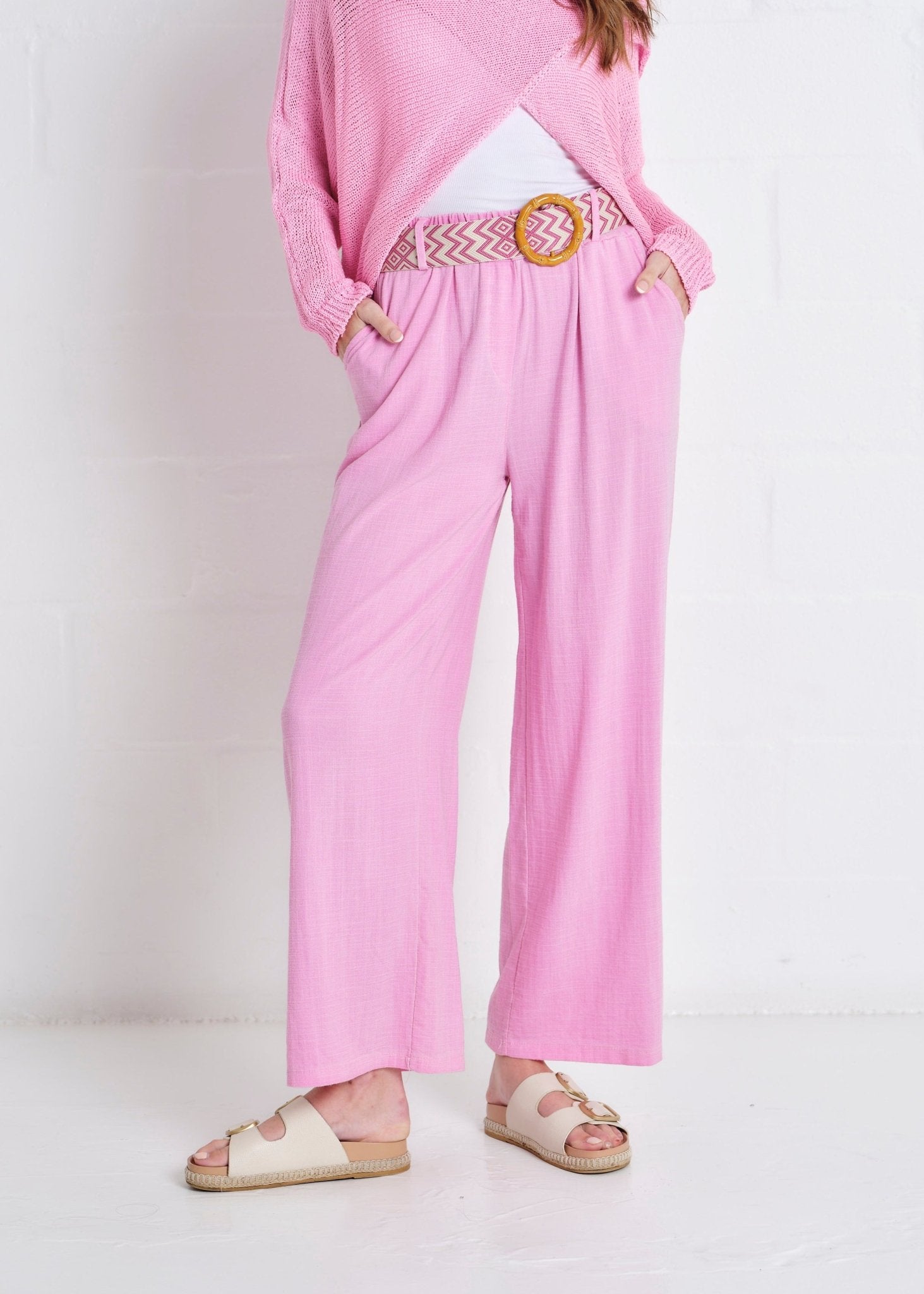 View our Camogli Palazzo Linen Blend Pants In Fuchsia - by Tribute Store