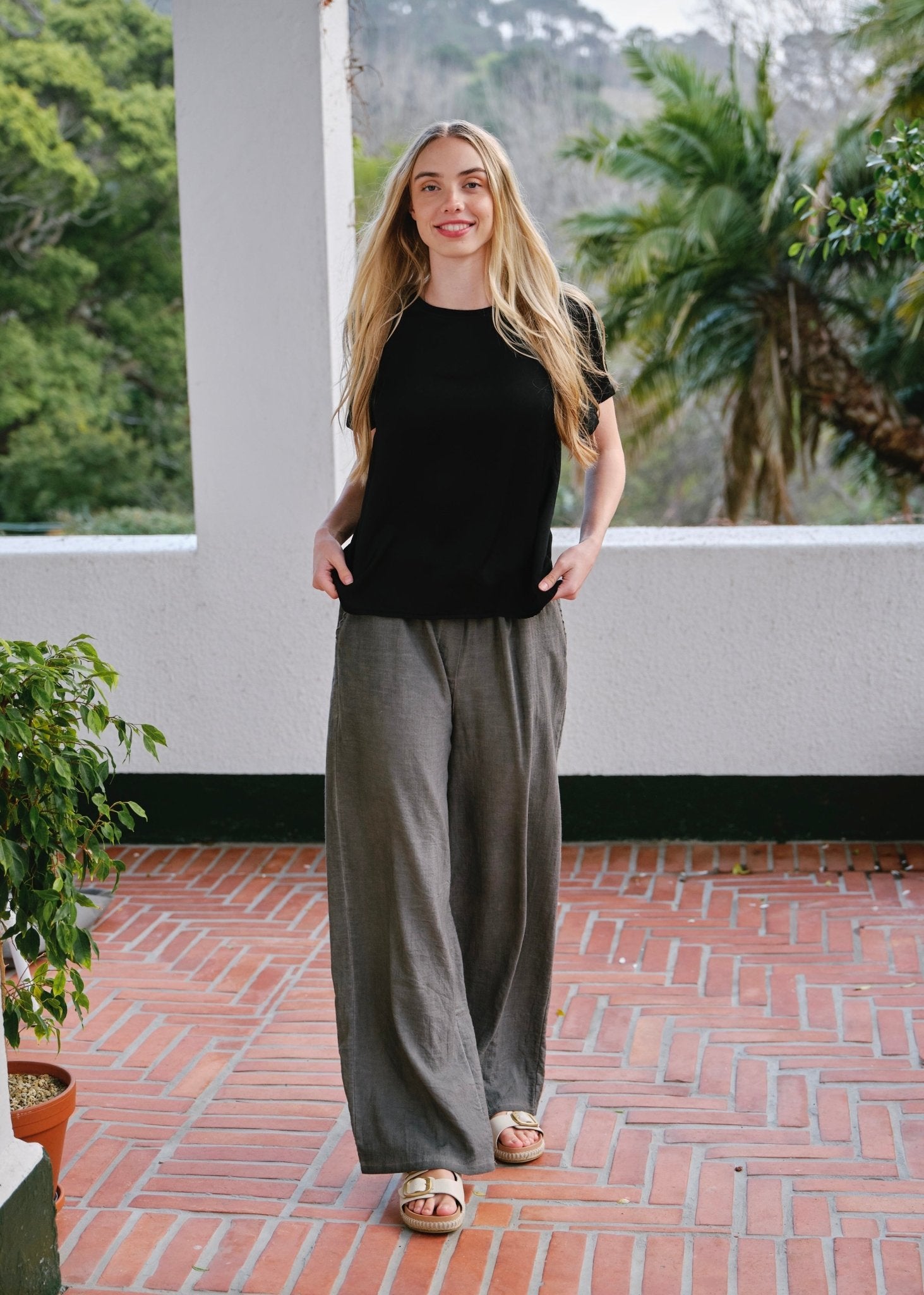 View our Capri Italian Silk Blend Tee in Black - by Tribute Store