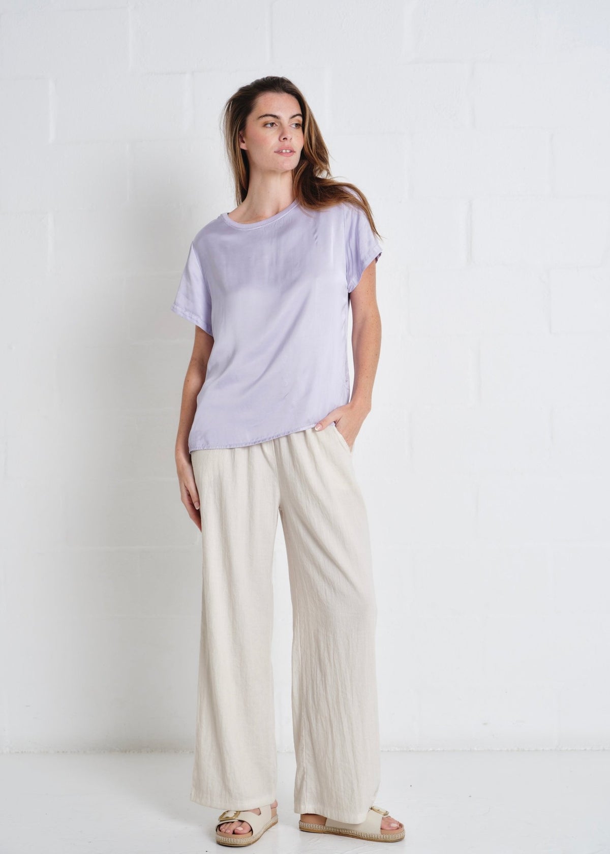 View our Capri Italian Silk Blend Tee in Lilac - by Tribute Store