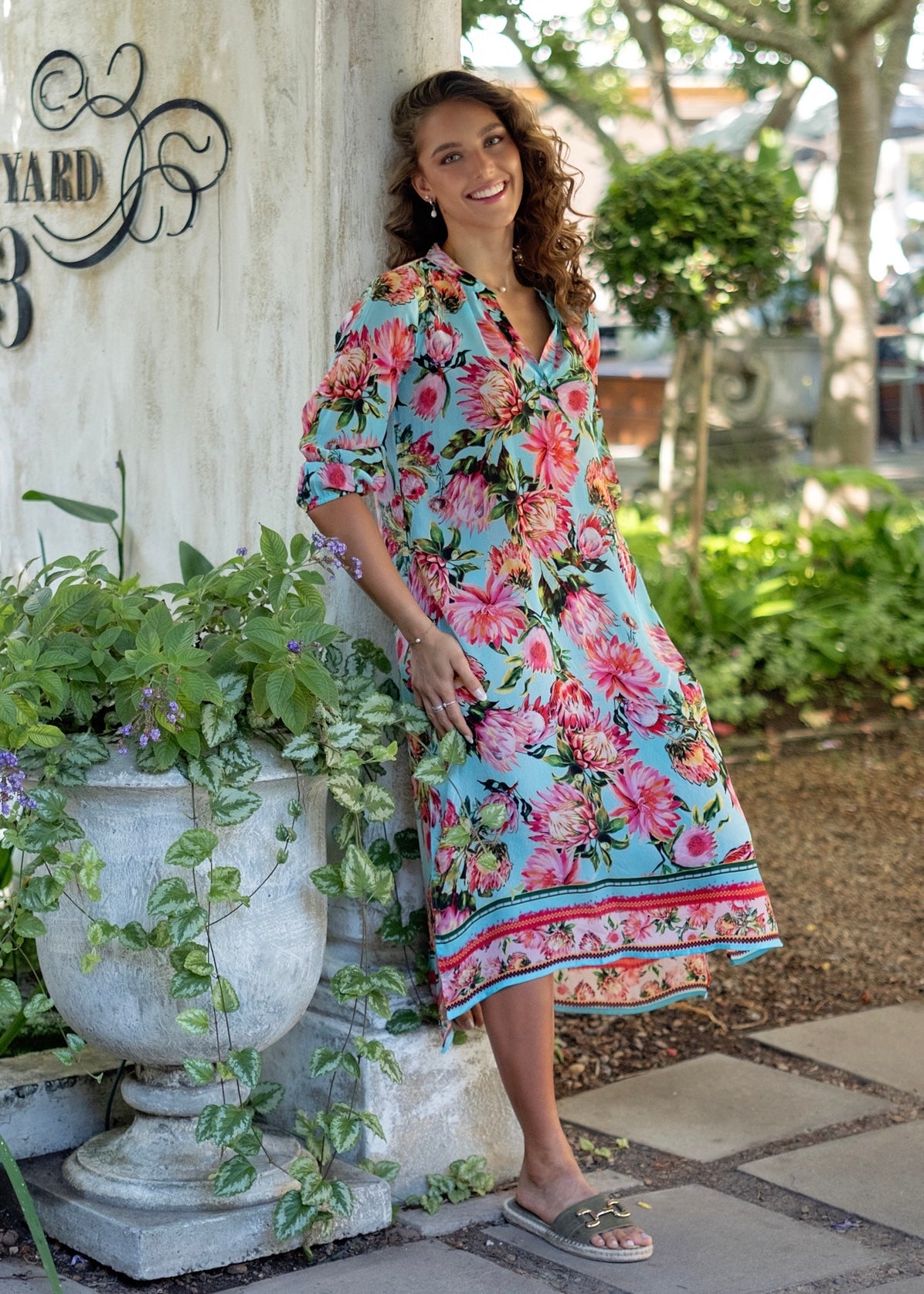 View our Carly Dress With Pink Protea Print - by Tribute Store