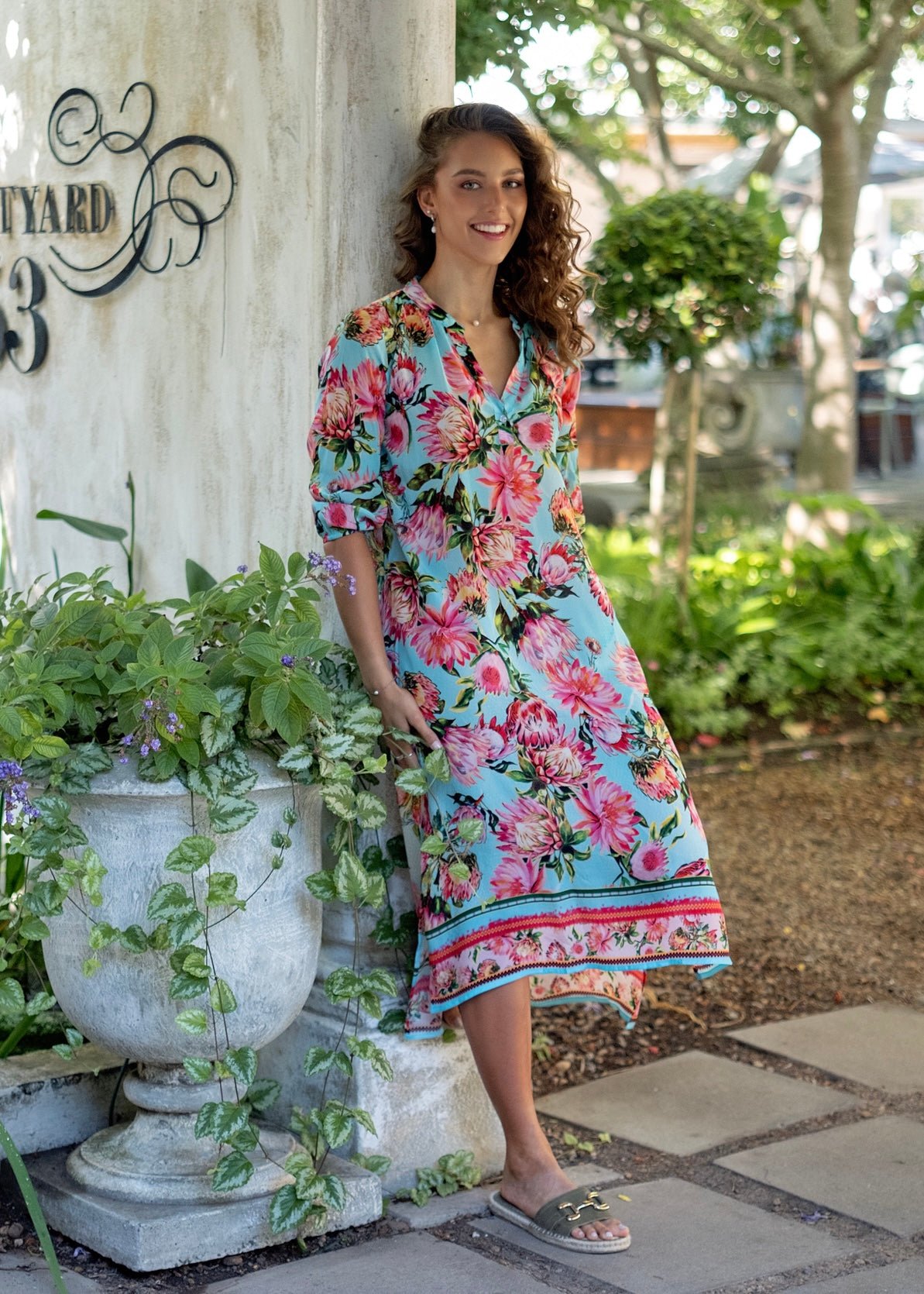 View our Carly Dress With Pink Protea Print - by Tribute Store