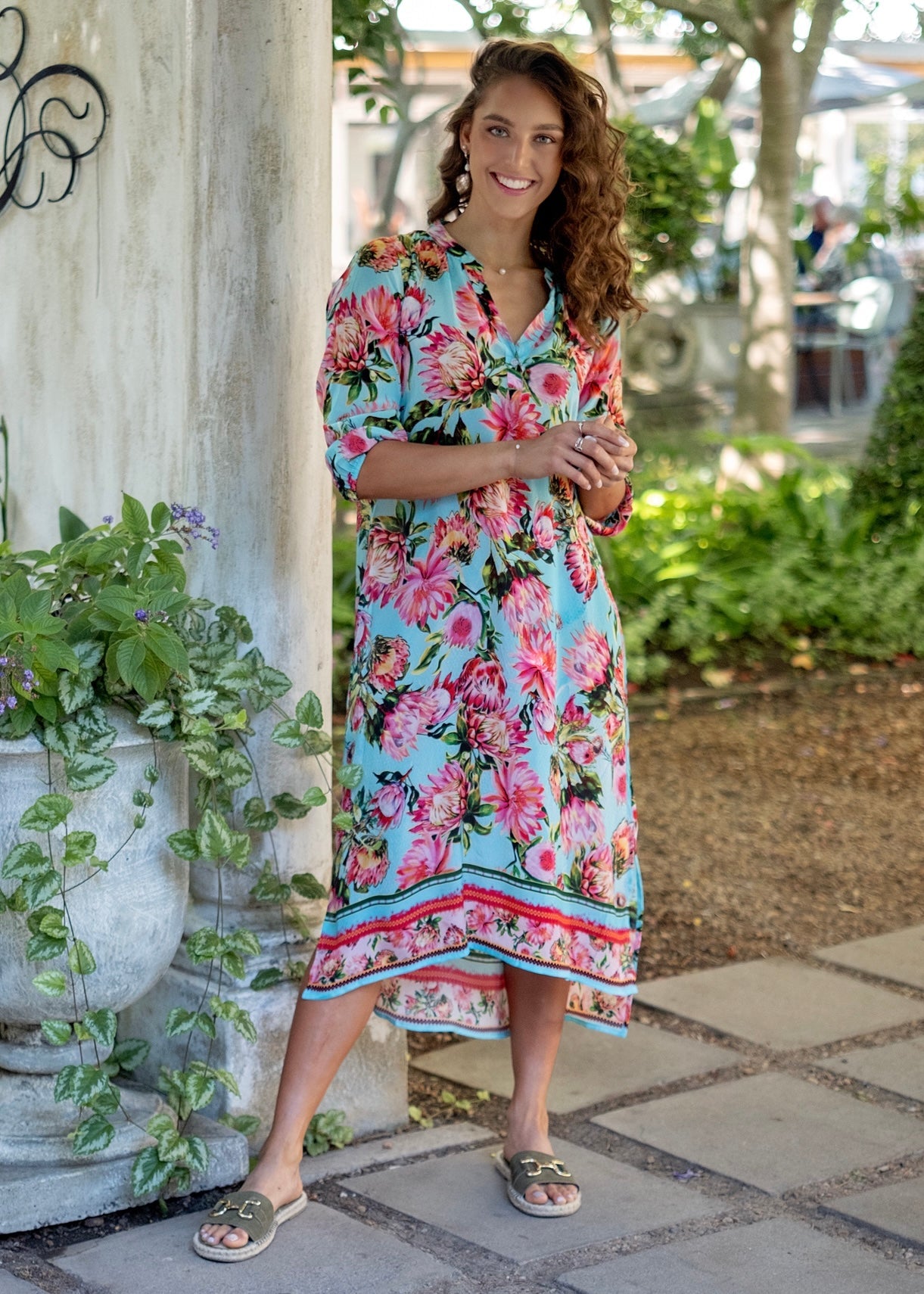 View our Carly Dress With Pink Protea Print - by Tribute Store